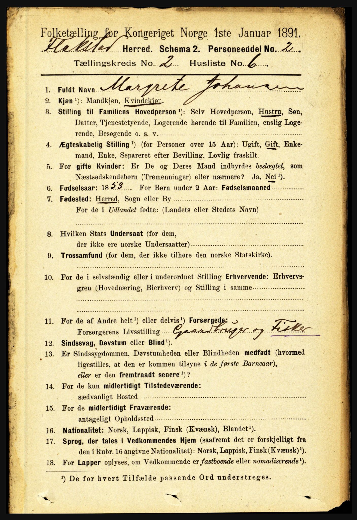 RA, 1891 census for 1859 Flakstad, 1891, p. 649