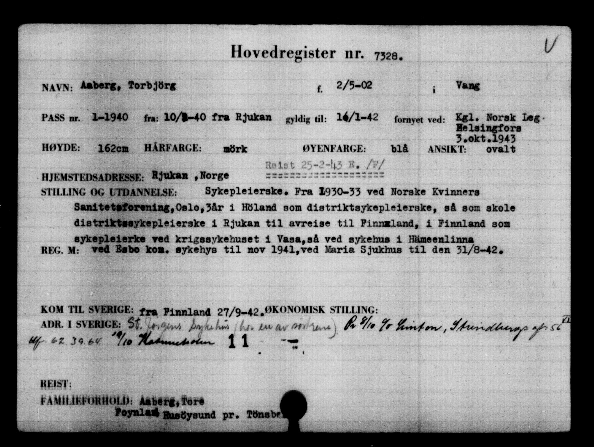 Utenriksstasjonene, Legasjonen i Stockholm, Flyktningkontoret, AV/RA-S-6753/V/Va/L0005: Kjesäterkartoteket, flyktninger med registreringsnr. 6600-9417, 1940-1945, p. 861