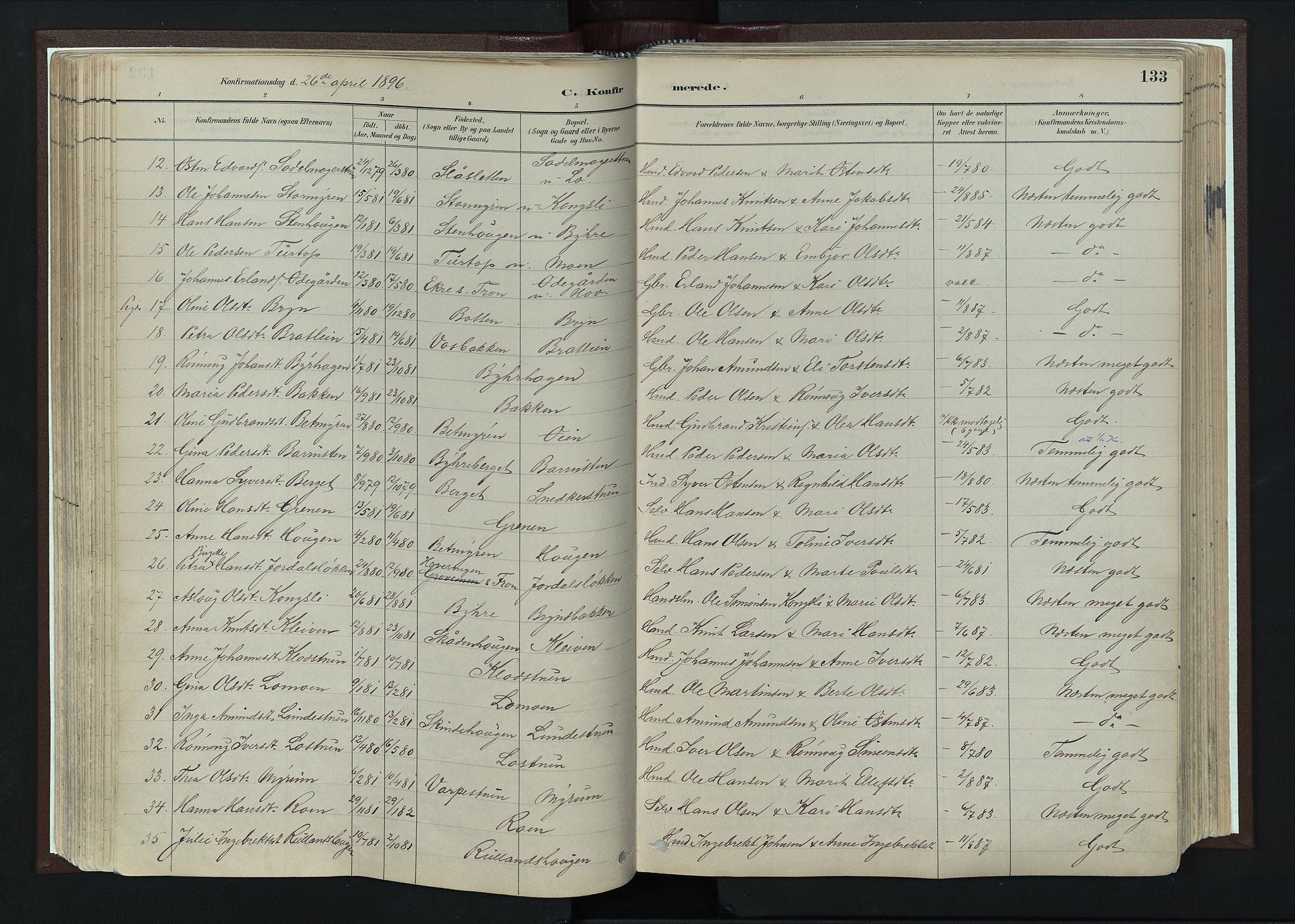 Nord-Fron prestekontor, AV/SAH-PREST-080/H/Ha/Haa/L0004: Parish register (official) no. 4, 1884-1914, p. 133