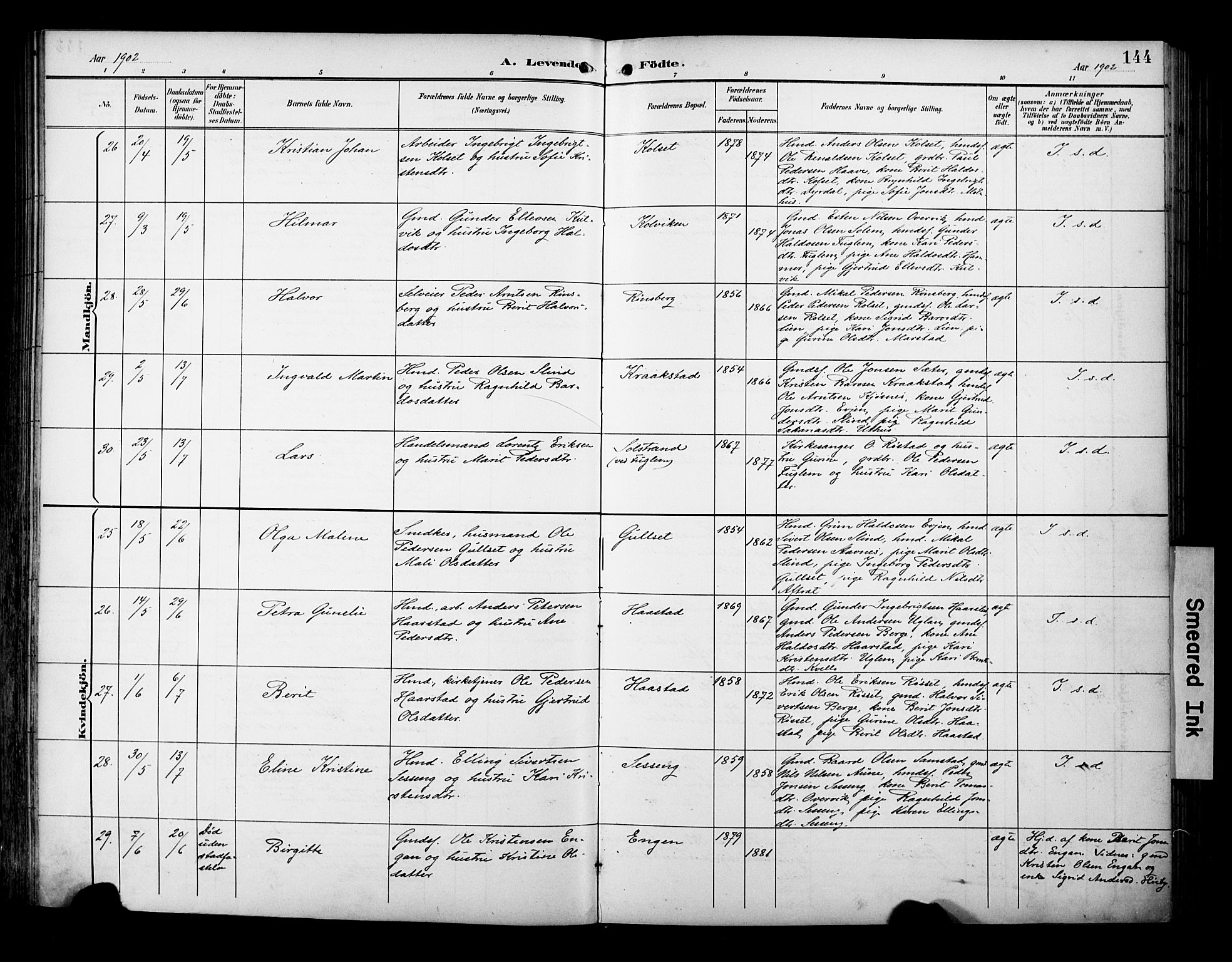 Ministerialprotokoller, klokkerbøker og fødselsregistre - Sør-Trøndelag, AV/SAT-A-1456/695/L1149: Parish register (official) no. 695A09, 1891-1902, p. 144