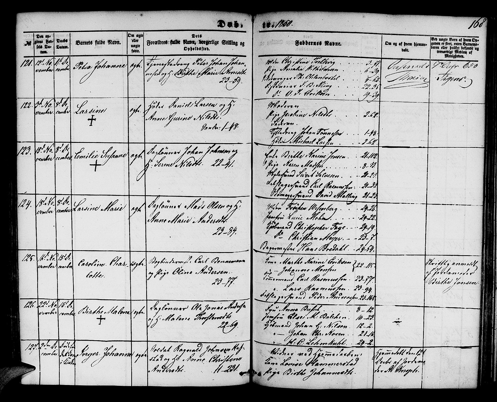 Korskirken sokneprestembete, AV/SAB-A-76101/H/Hab: Parish register (copy) no. B 2, 1847-1853, p. 168