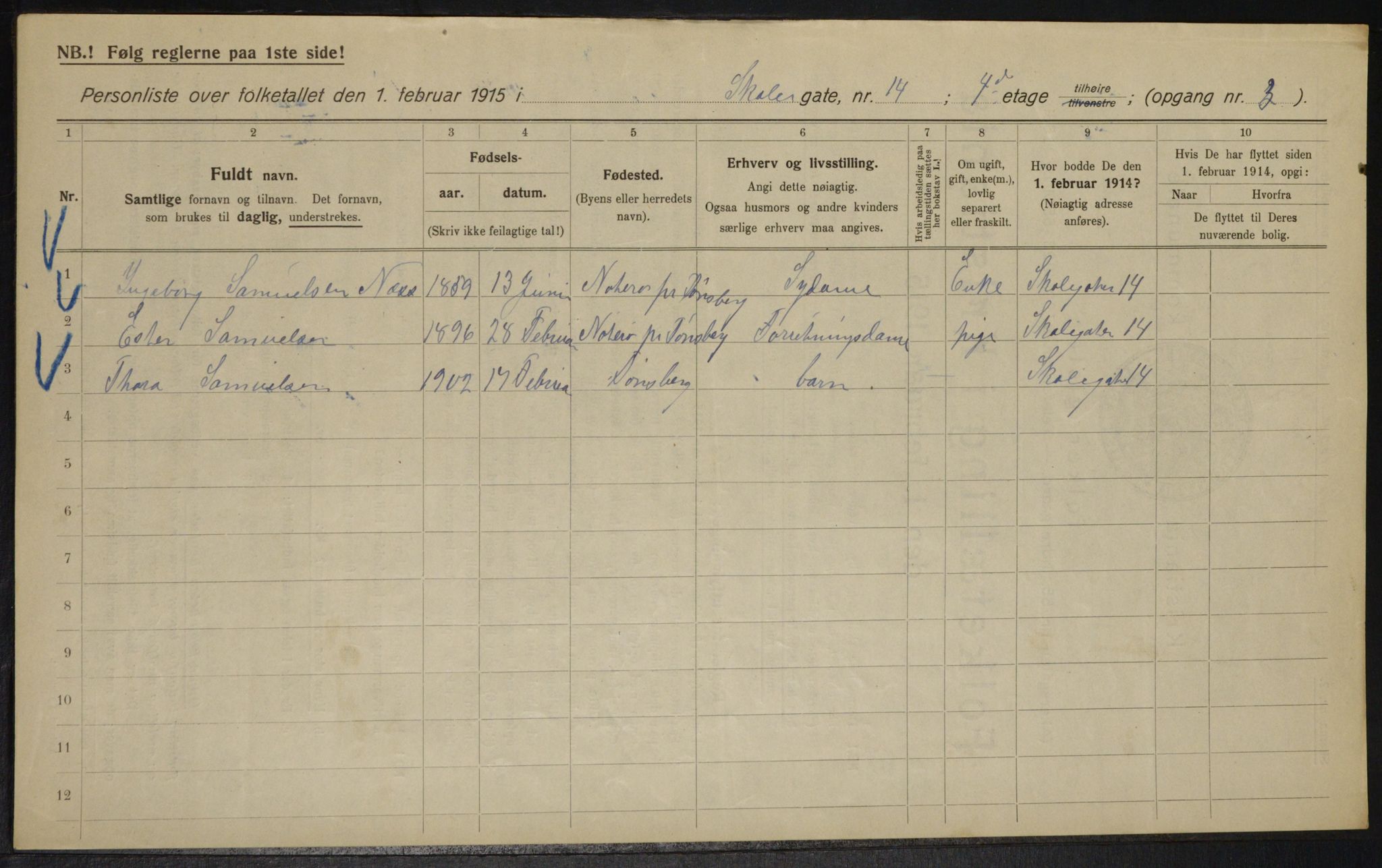 OBA, Municipal Census 1915 for Kristiania, 1915, p. 96246