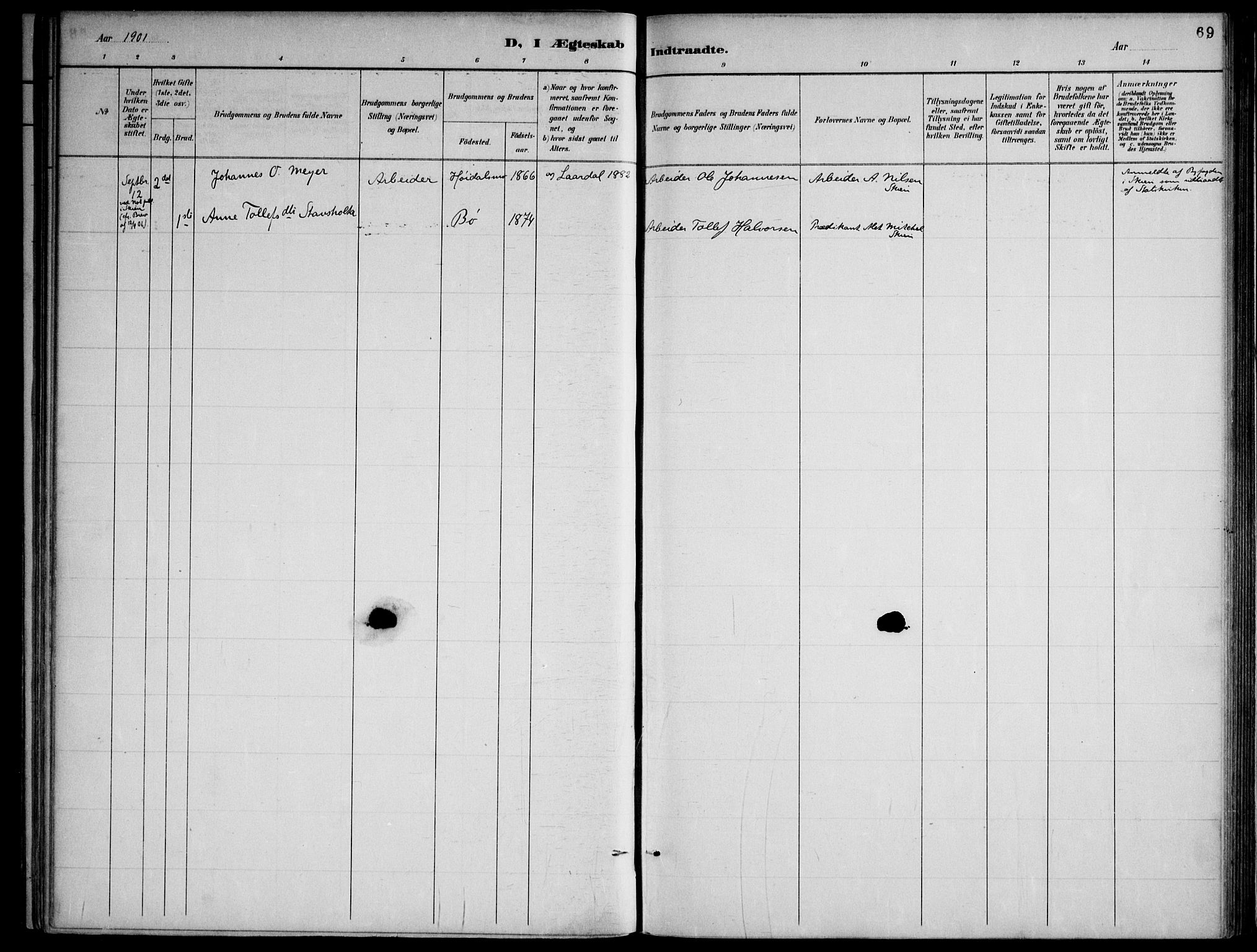 Lårdal kirkebøker, SAKO/A-284/F/Fa/L0007: Parish register (official) no. I 7, 1887-1906, p. 69