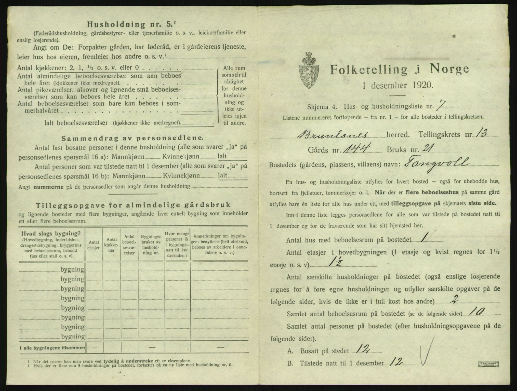 SAKO, 1920 census for Brunlanes, 1920, p. 1761