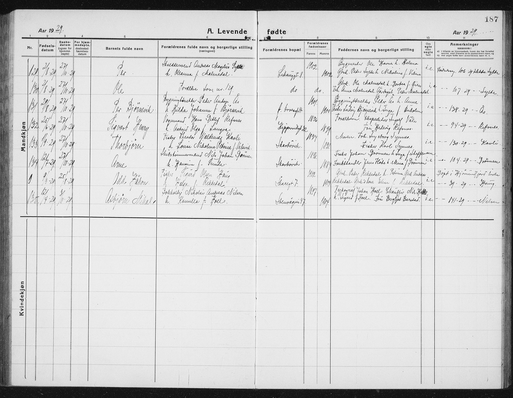 Ministerialprotokoller, klokkerbøker og fødselsregistre - Møre og Romsdal, AV/SAT-A-1454/529/L0475: Parish register (copy) no. 529C12, 1921-1934, p. 187