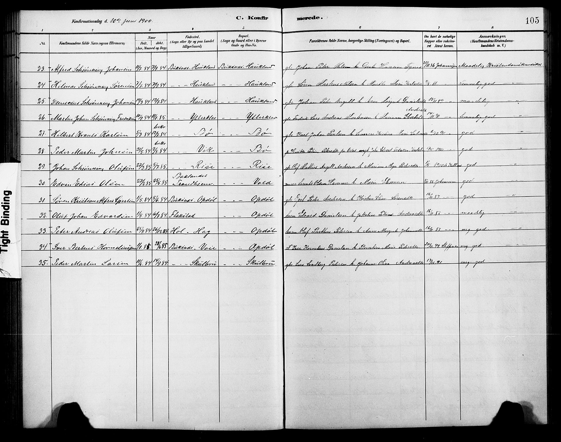 Ministerialprotokoller, klokkerbøker og fødselsregistre - Nordland, AV/SAT-A-1459/881/L1168: Parish register (copy) no. 881C05, 1900-1911, p. 105