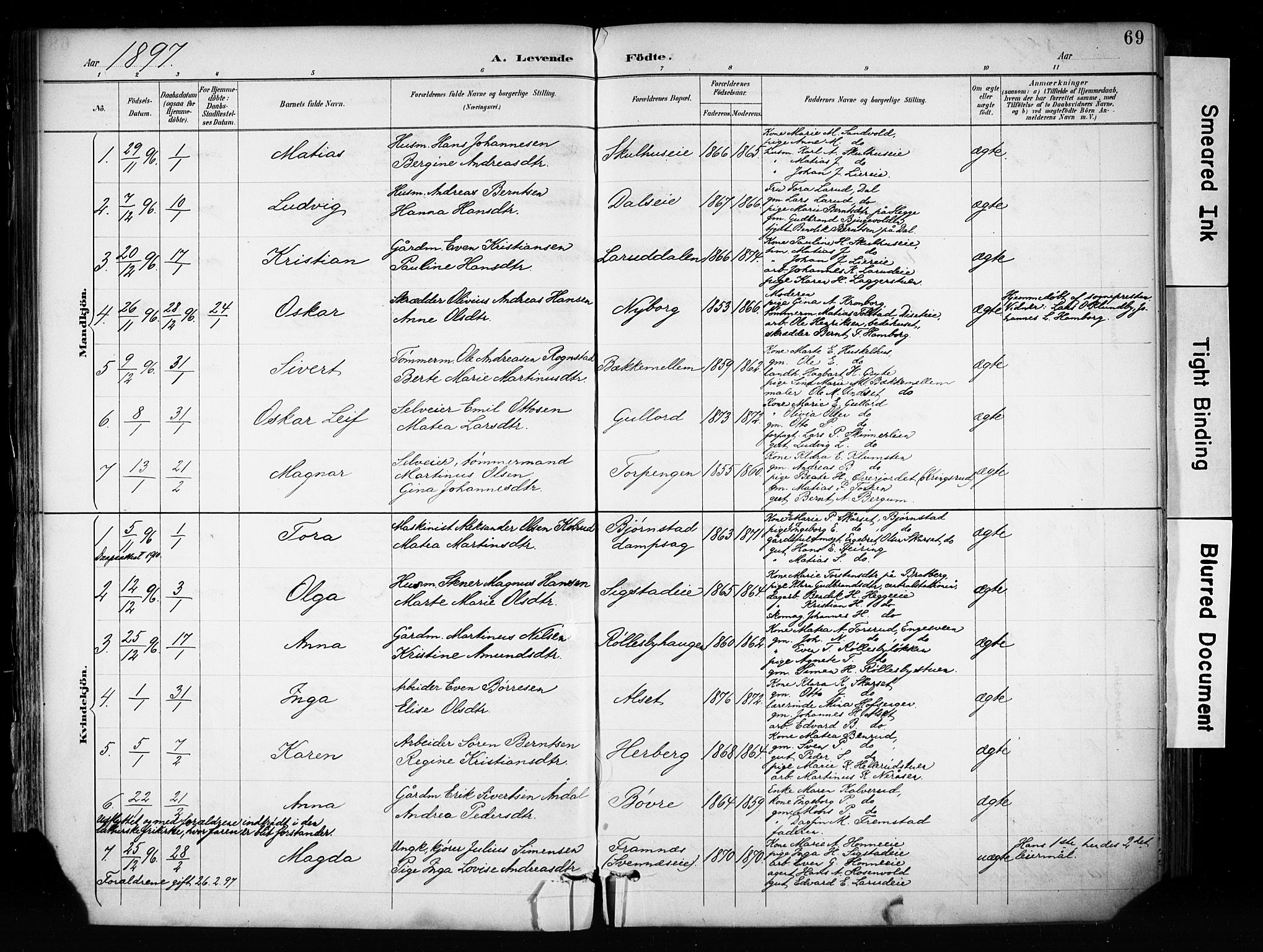 Biri prestekontor, SAH/PREST-096/H/Ha/Haa/L0009: Parish register (official) no. 9, 1887-1900, p. 69