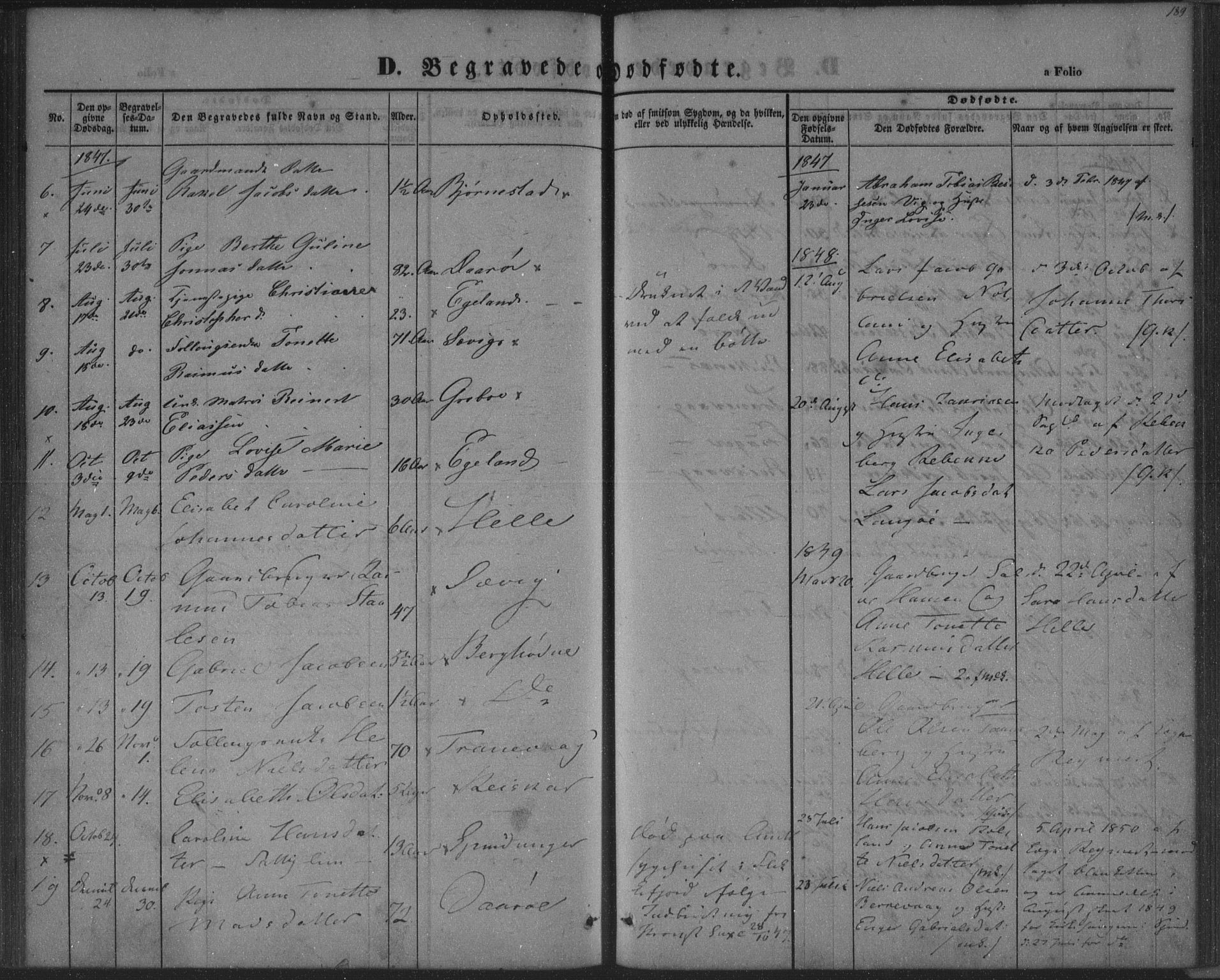 Herad sokneprestkontor, SAK/1111-0018/F/Fa/Fab/L0003: Parish register (official) no. A 3, 1844-1853, p. 189