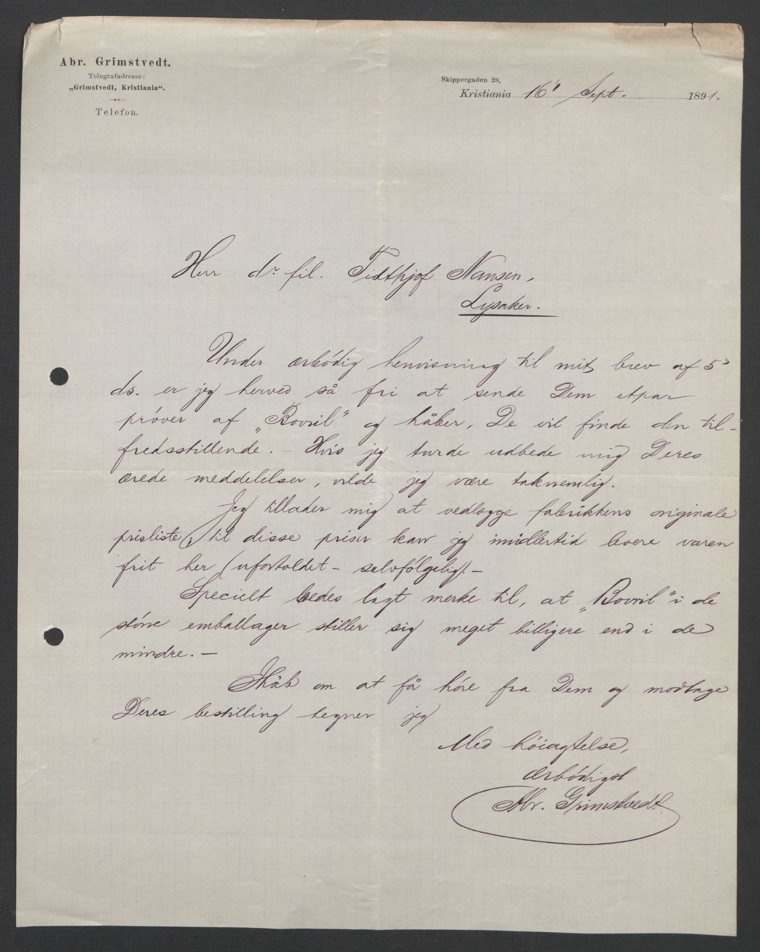 Arbeidskomitéen for Fridtjof Nansens polarekspedisjon, AV/RA-PA-0061/D/L0004: Innk. brev og telegrammer vedr. proviant og utrustning, 1892-1893, p. 195