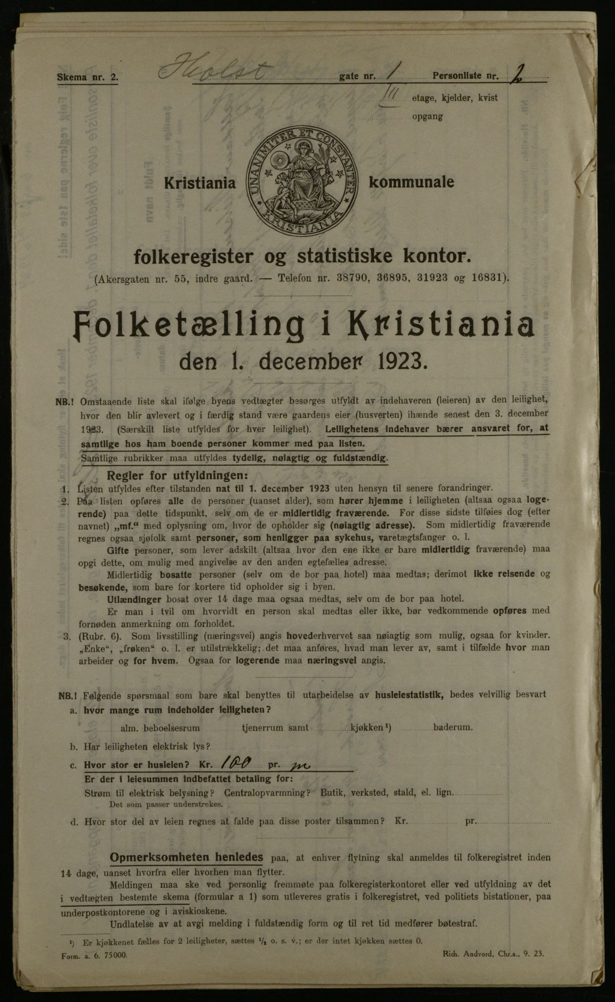 OBA, Municipal Census 1923 for Kristiania, 1923, p. 45733