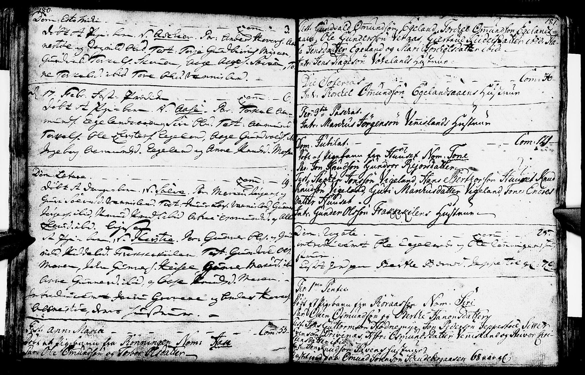 Vennesla sokneprestkontor, AV/SAK-1111-0045/Fa/Fab/L0001: Parish register (official) no. A 1, 1741-1794, p. 180-181