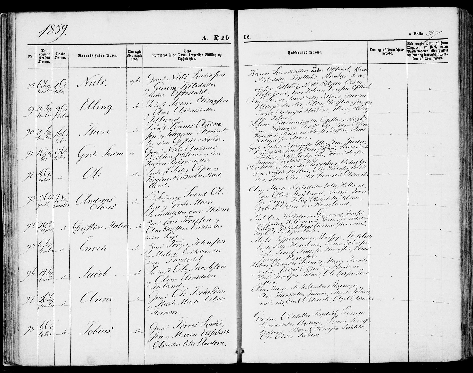 Lye sokneprestkontor, AV/SAST-A-101794/001/30BA/L0007: Parish register (official) no. A 6, 1856-1871, p. 37