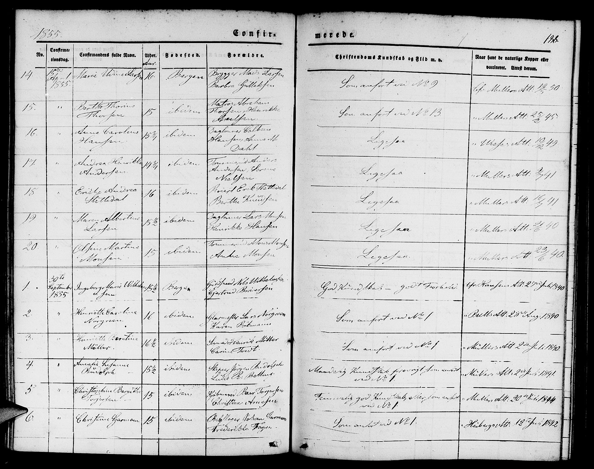 Nykirken Sokneprestembete, SAB/A-77101/H/Hab: Parish register (copy) no. C 1, 1844-1871, p. 188