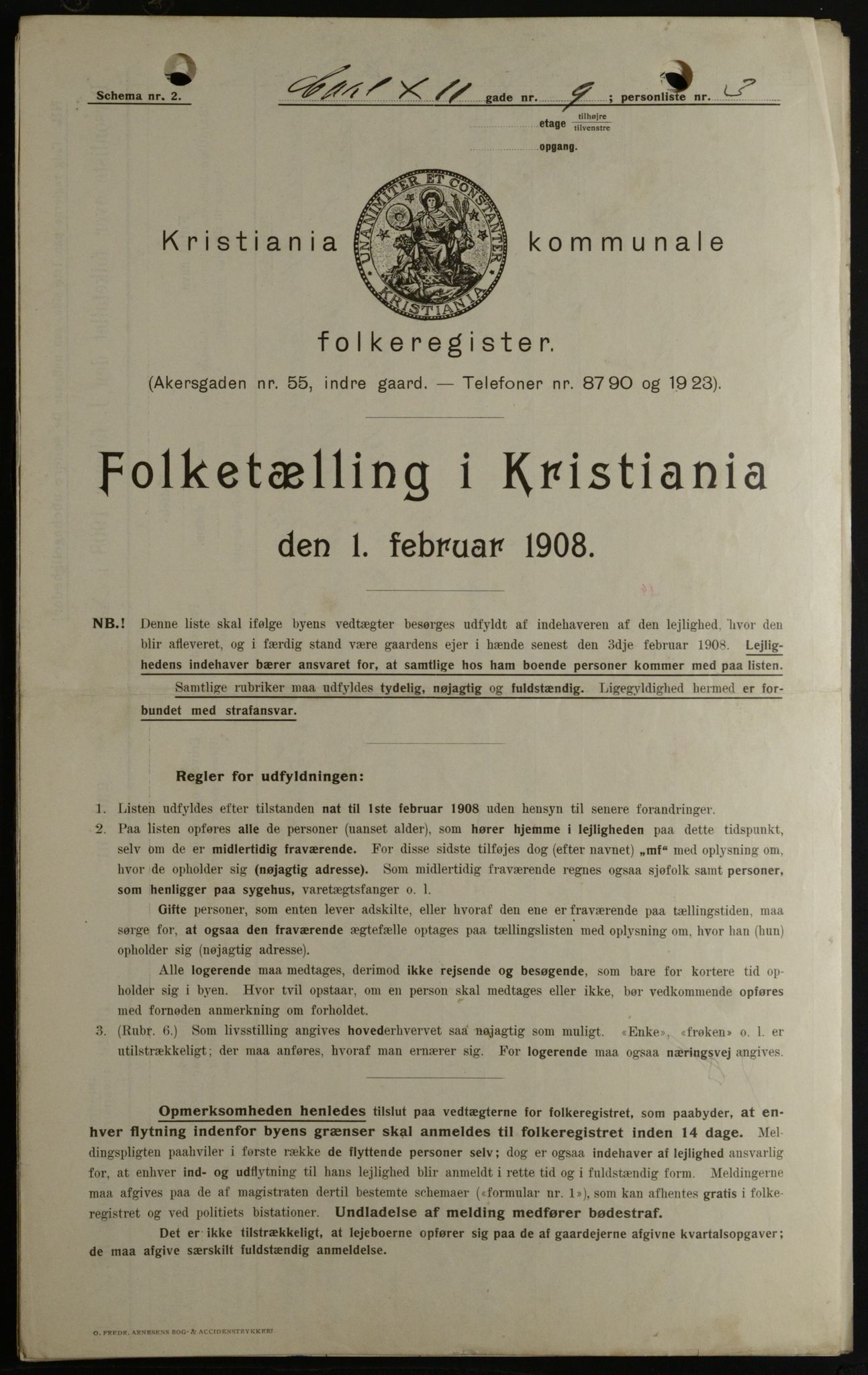 OBA, Municipal Census 1908 for Kristiania, 1908, p. 43868