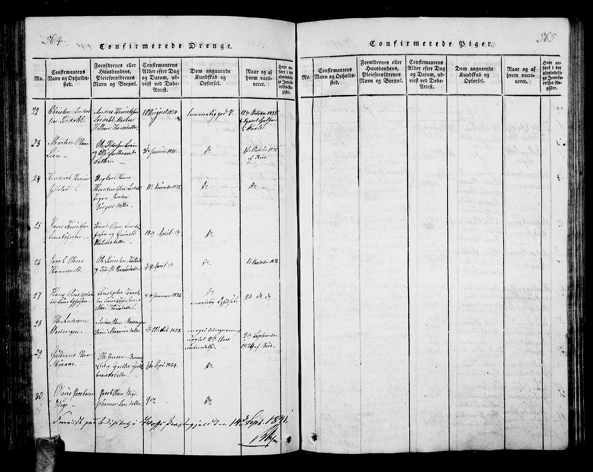 Hof kirkebøker, AV/SAKO-A-64/G/Ga/L0001: Parish register (copy) no. I 1, 1814-1844, p. 564-565