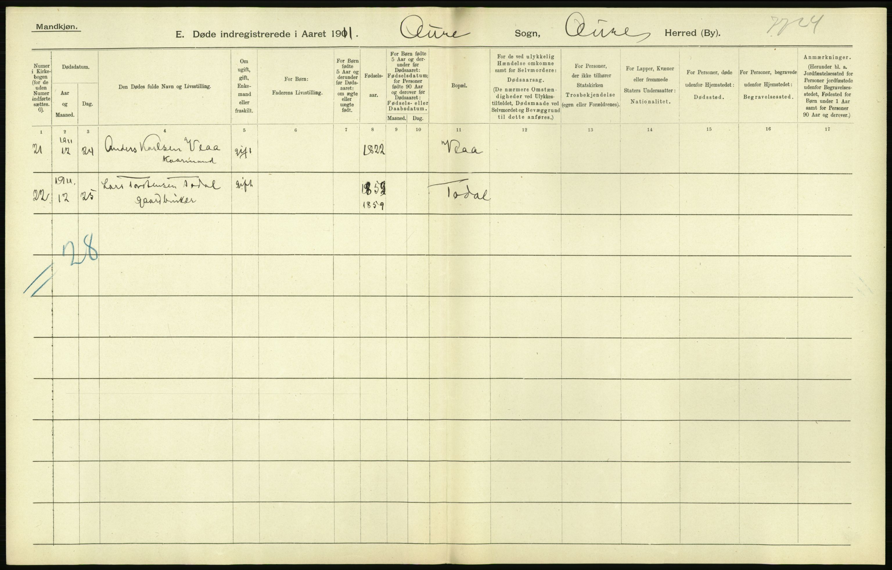 Statistisk sentralbyrå, Sosiodemografiske emner, Befolkning, AV/RA-S-2228/D/Df/Dfb/Dfba/L0038: Romsdals amt:  Døde. Bygder og byer., 1911, p. 70