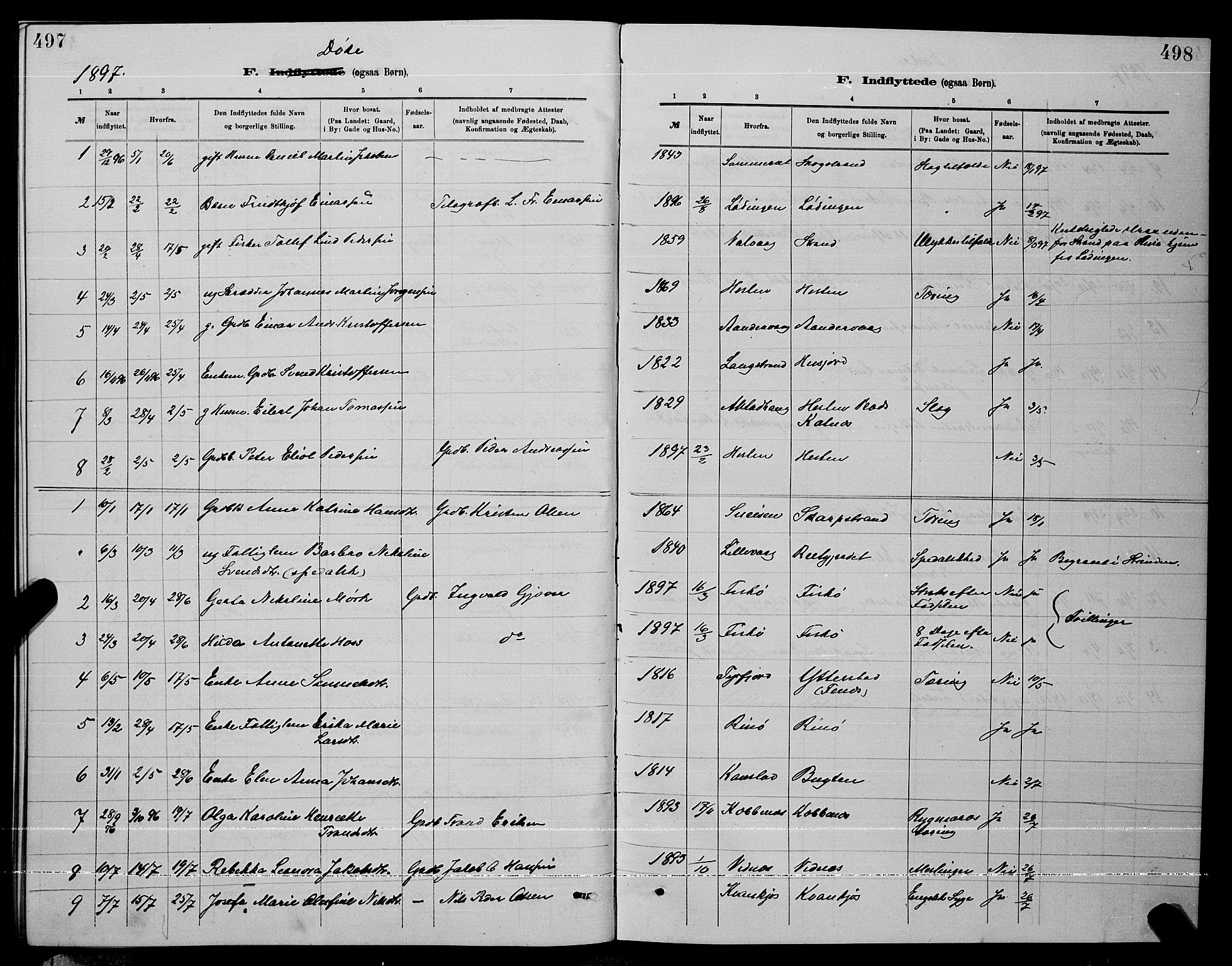 Ministerialprotokoller, klokkerbøker og fødselsregistre - Nordland, AV/SAT-A-1459/872/L1047: Parish register (copy) no. 872C03, 1880-1897, p. 497-498