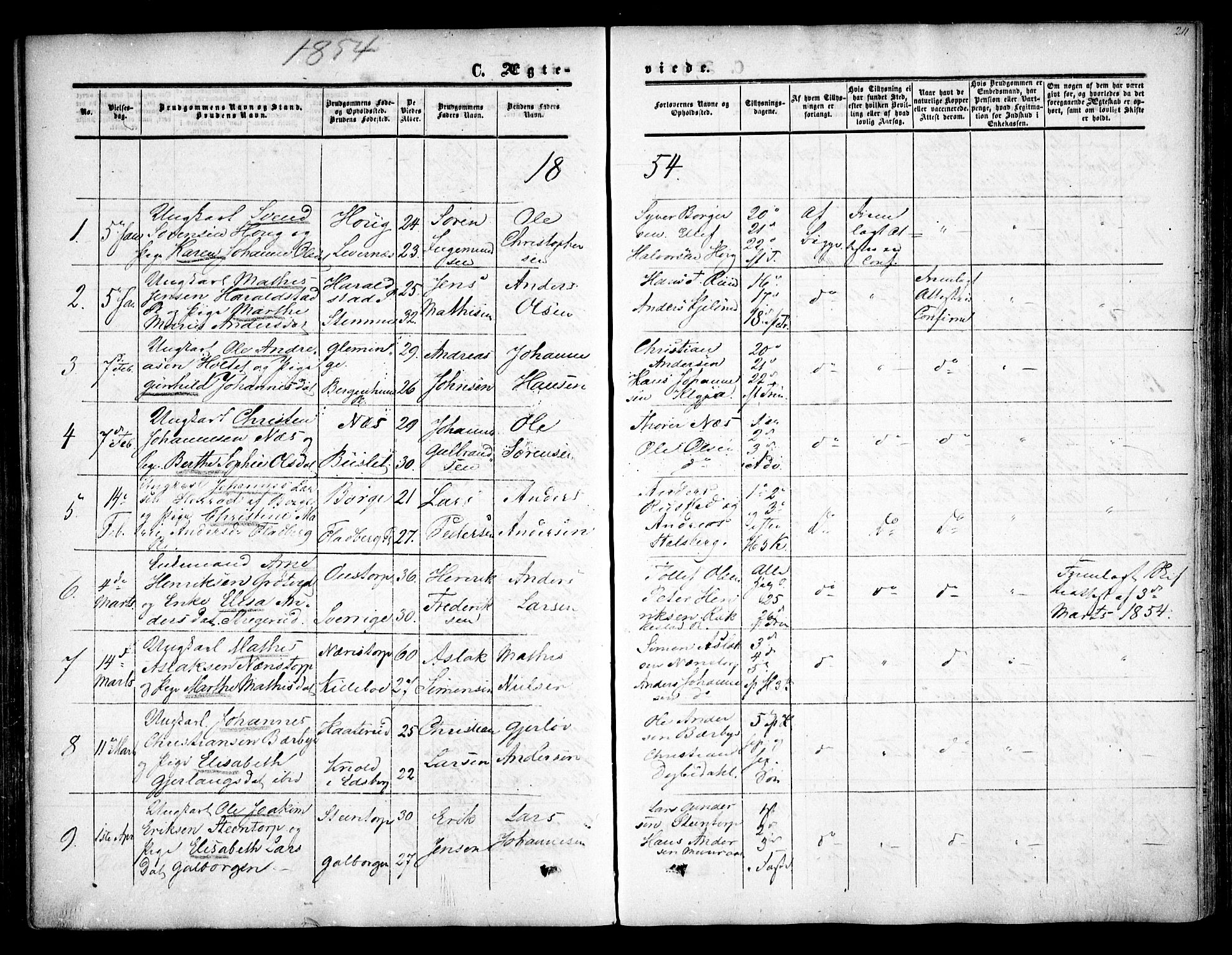 Rakkestad prestekontor Kirkebøker, AV/SAO-A-2008/F/Fa/L0009: Parish register (official) no. I 9, 1850-1856, p. 211