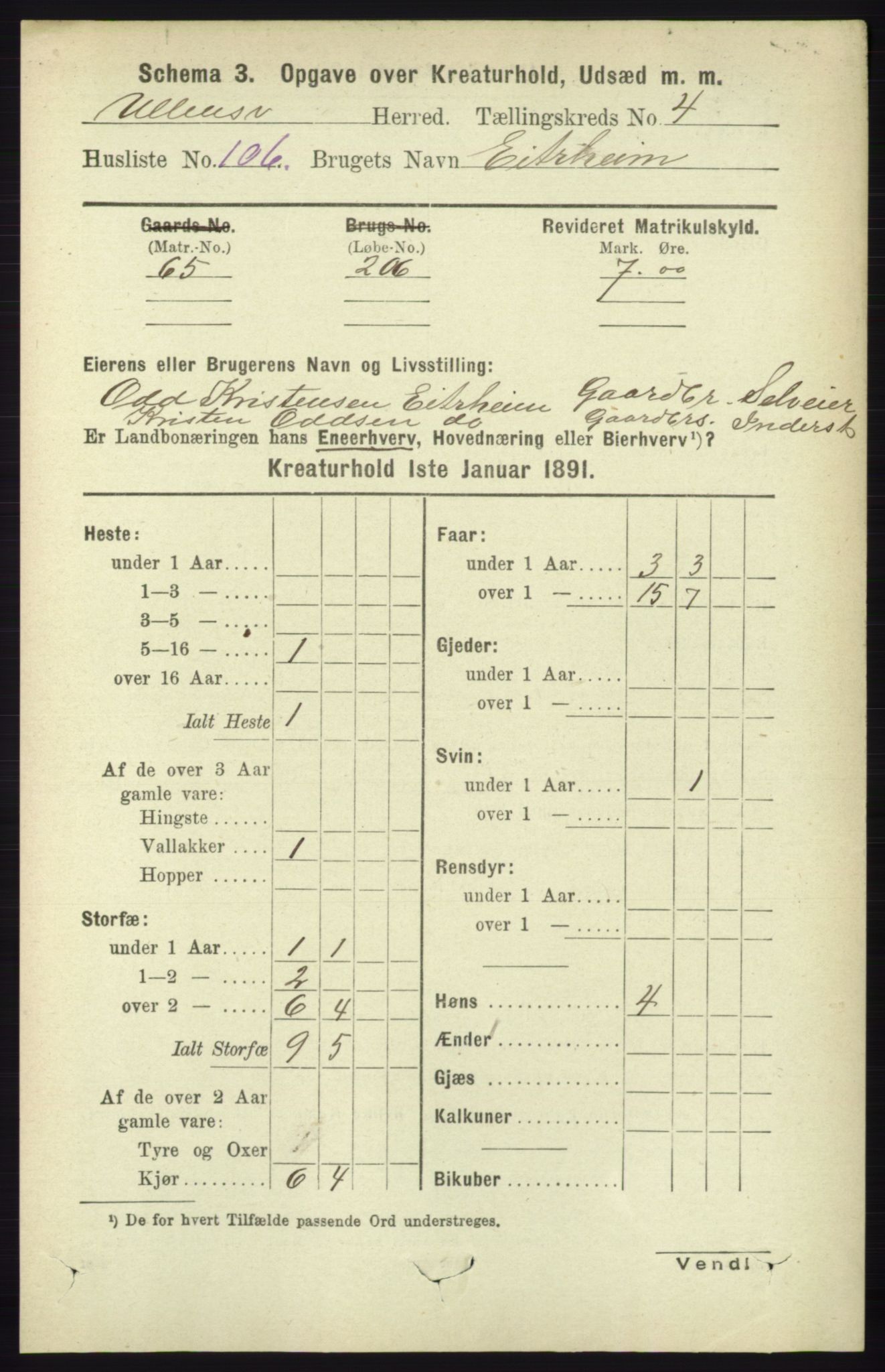 RA, 1891 census for 1230 Ullensvang, 1891, p. 7118