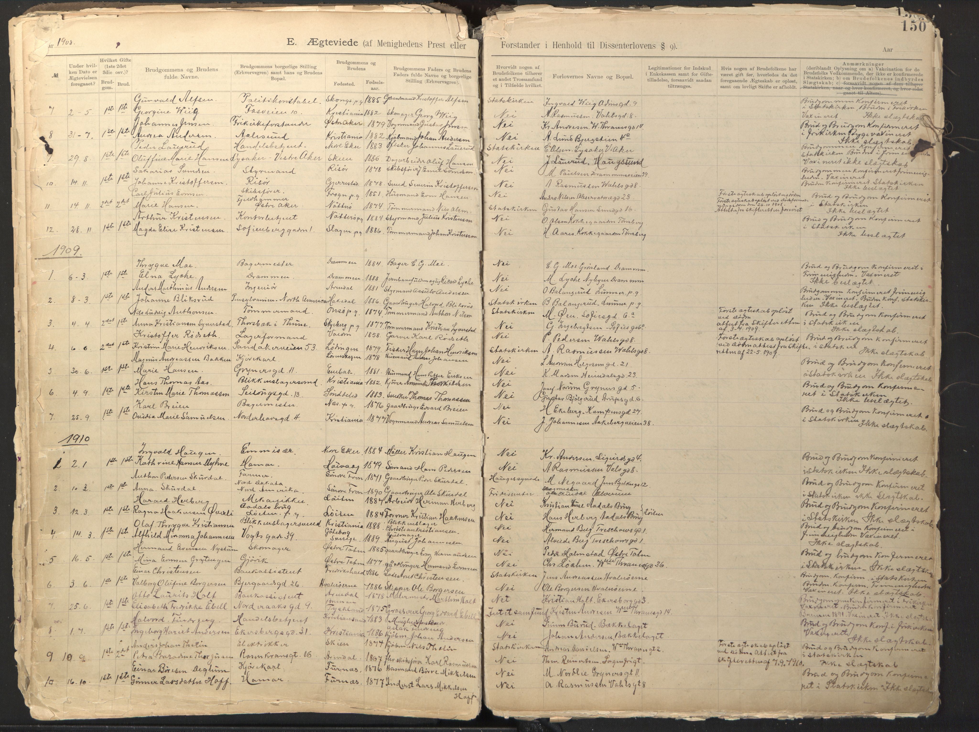 Den evangelisk-lutherske frikirke østre menighet, Oslo, AV/SAO-PAO-0245/F/L0002: Dissenter register no. 2, 1892-1936, p. 150