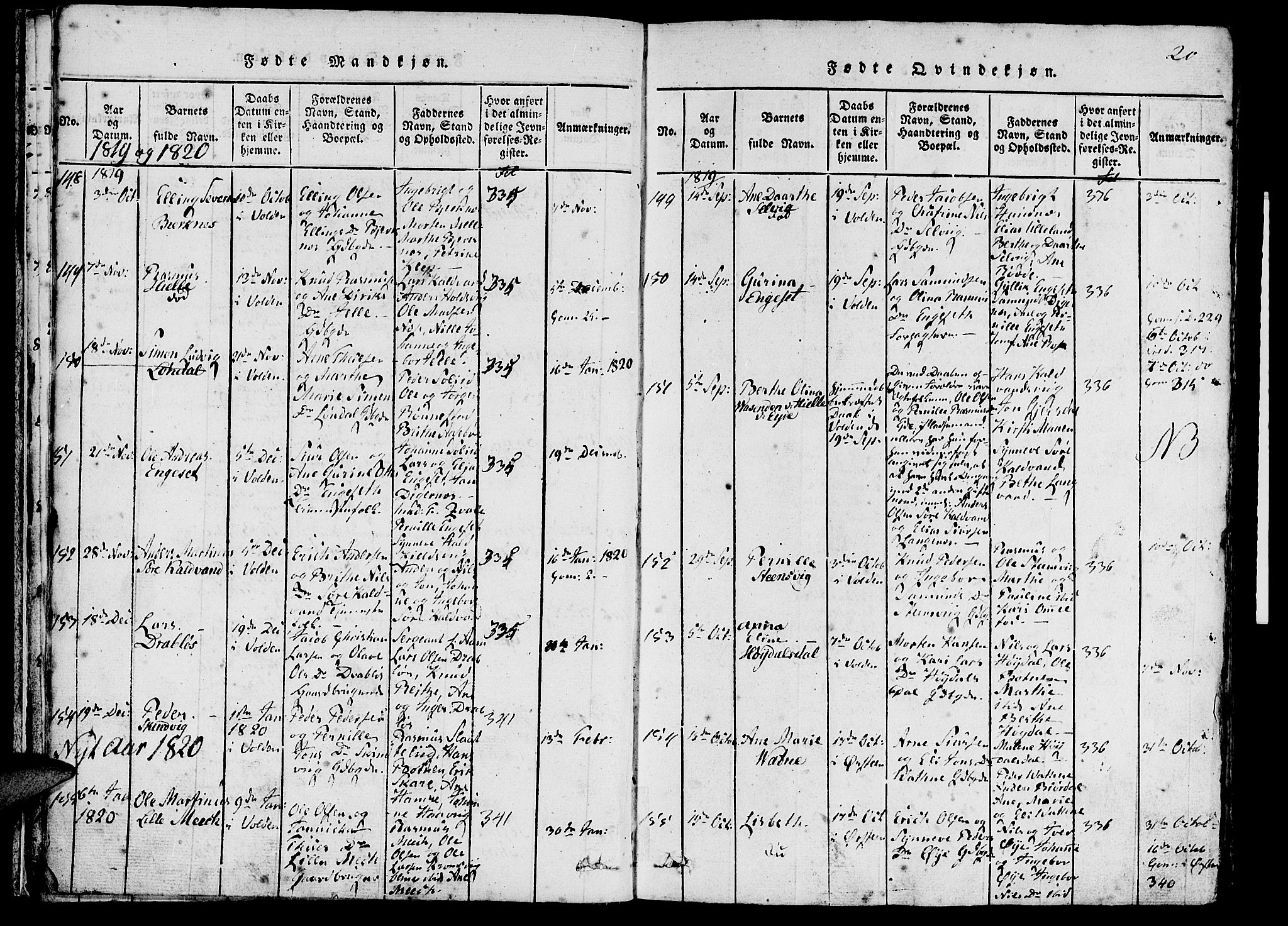 Ministerialprotokoller, klokkerbøker og fødselsregistre - Møre og Romsdal, AV/SAT-A-1454/511/L0138: Parish register (official) no. 511A05, 1817-1832, p. 20