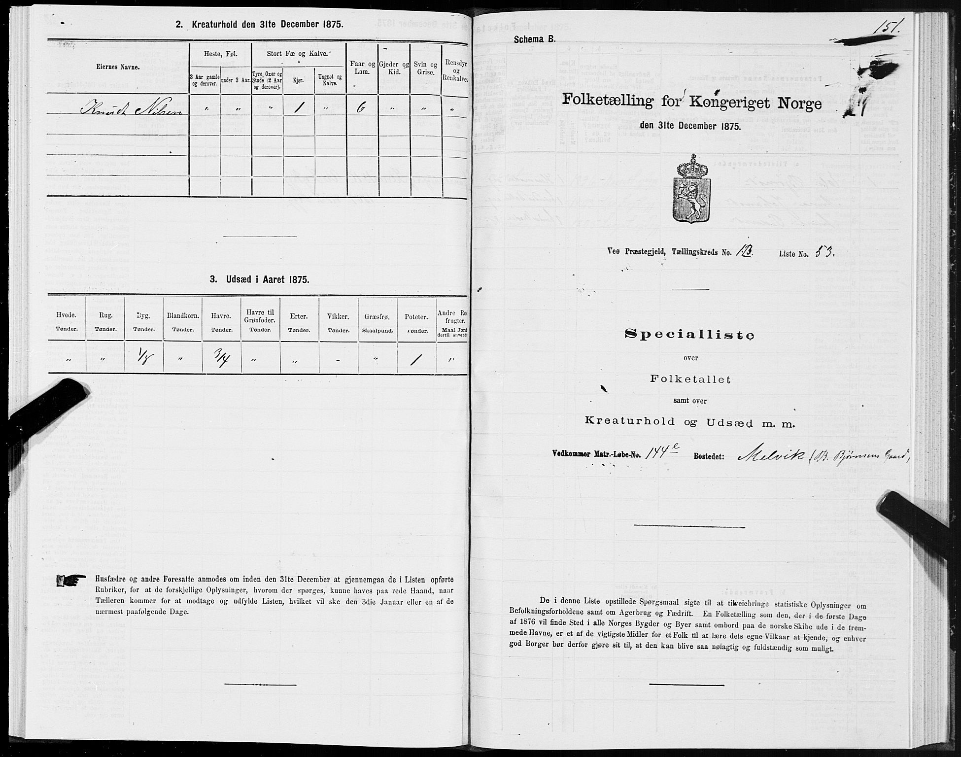 SAT, 1875 census for 1541P Veøy, 1875, p. 1151