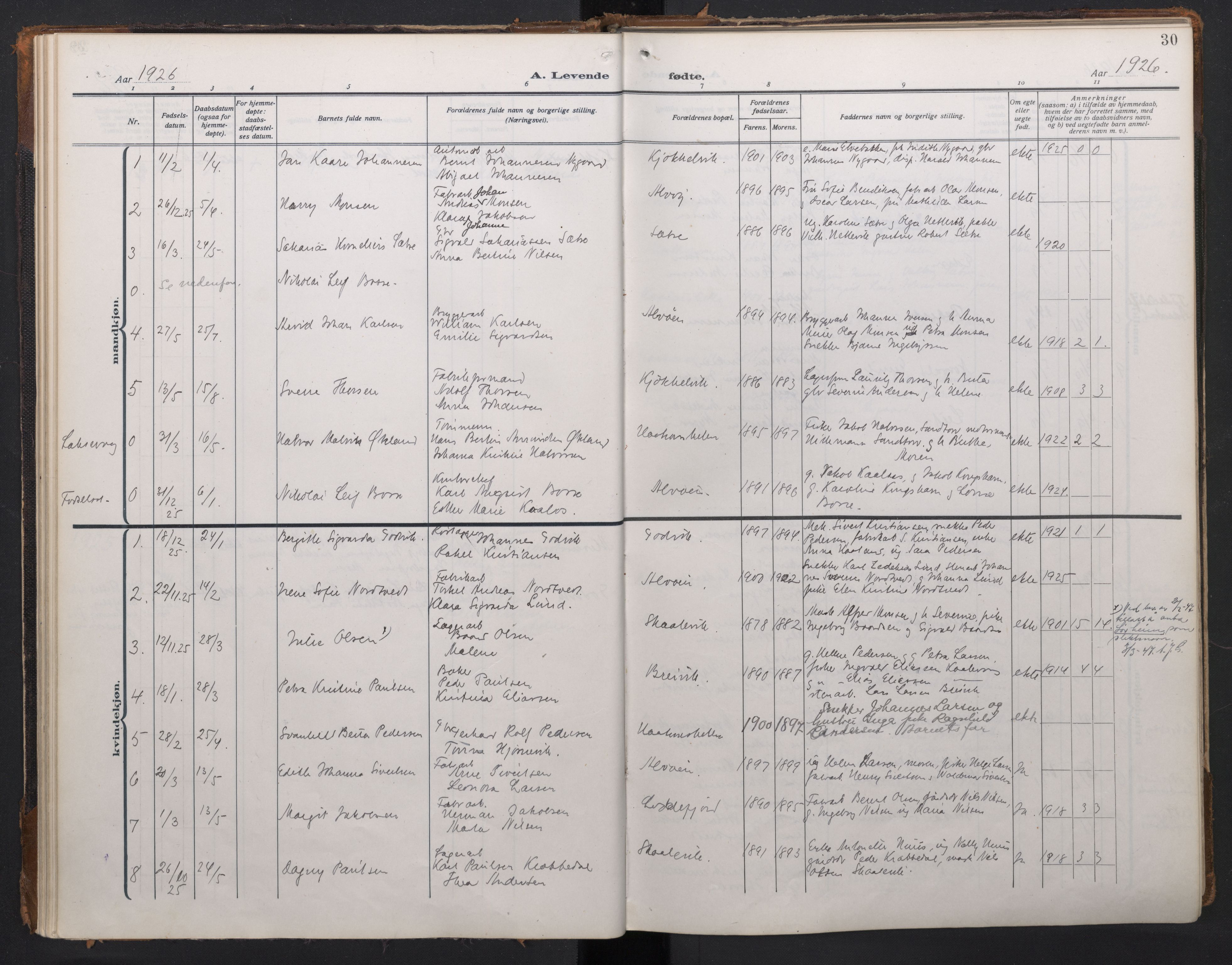 Laksevåg Sokneprestembete, AV/SAB-A-76501/H/Ha/Haa/Haah/L0001: Parish register (official) no. H 1, 1915-1934, p. 30