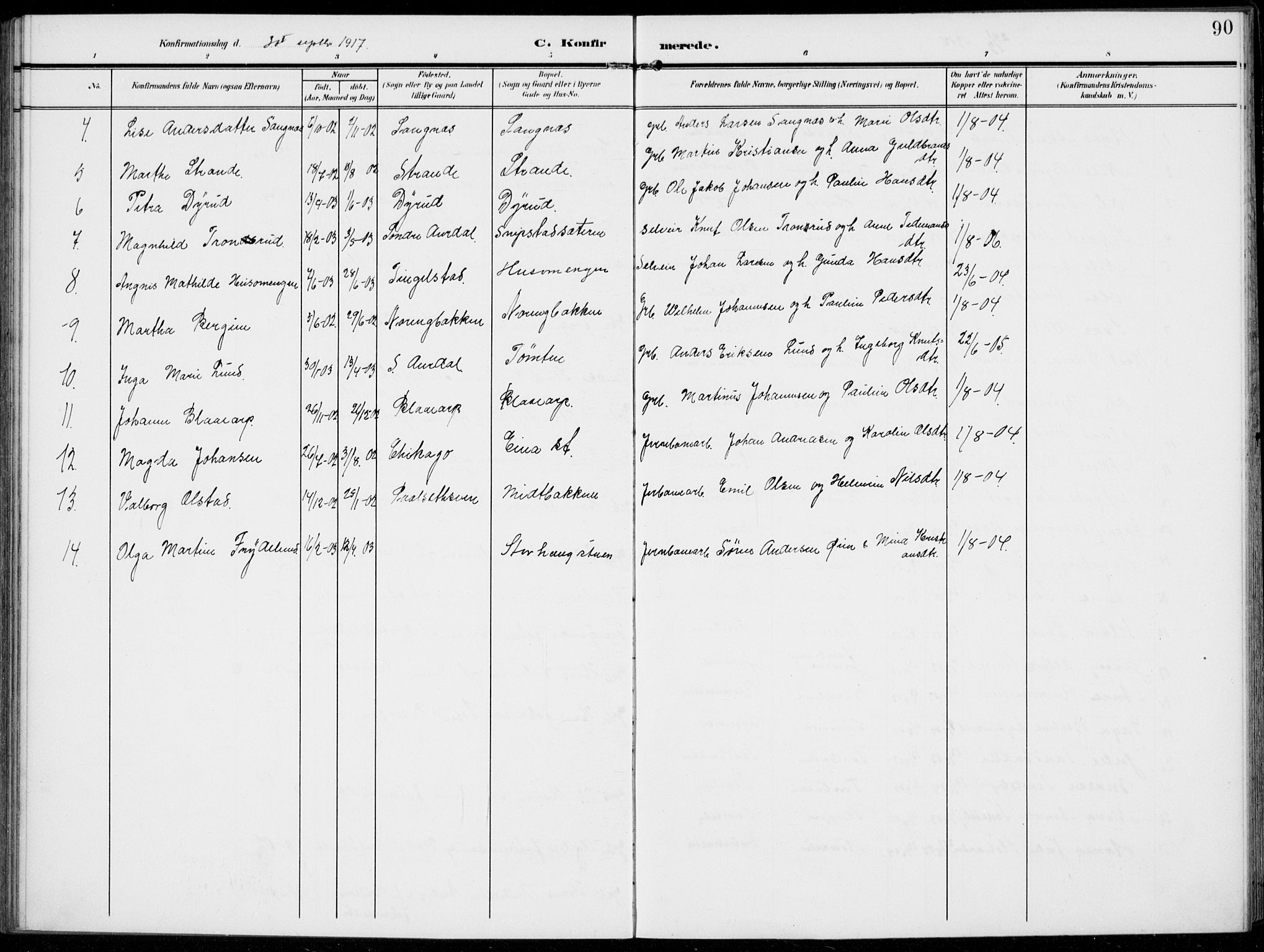 Kolbu prestekontor, SAH/PREST-110/H/Ha/Haa/L0001: Parish register (official) no. 1, 1907-1923, p. 90