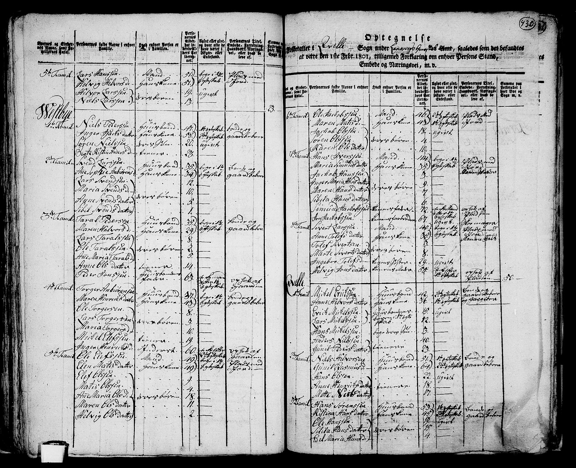 RA, 1801 census for 0727P Hedrum, 1801, p. 429b-430a