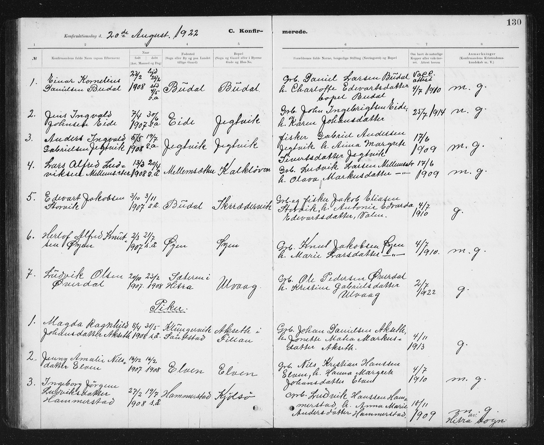 Ministerialprotokoller, klokkerbøker og fødselsregistre - Sør-Trøndelag, SAT/A-1456/637/L0563: Parish register (copy) no. 637C04, 1899-1940, p. 130
