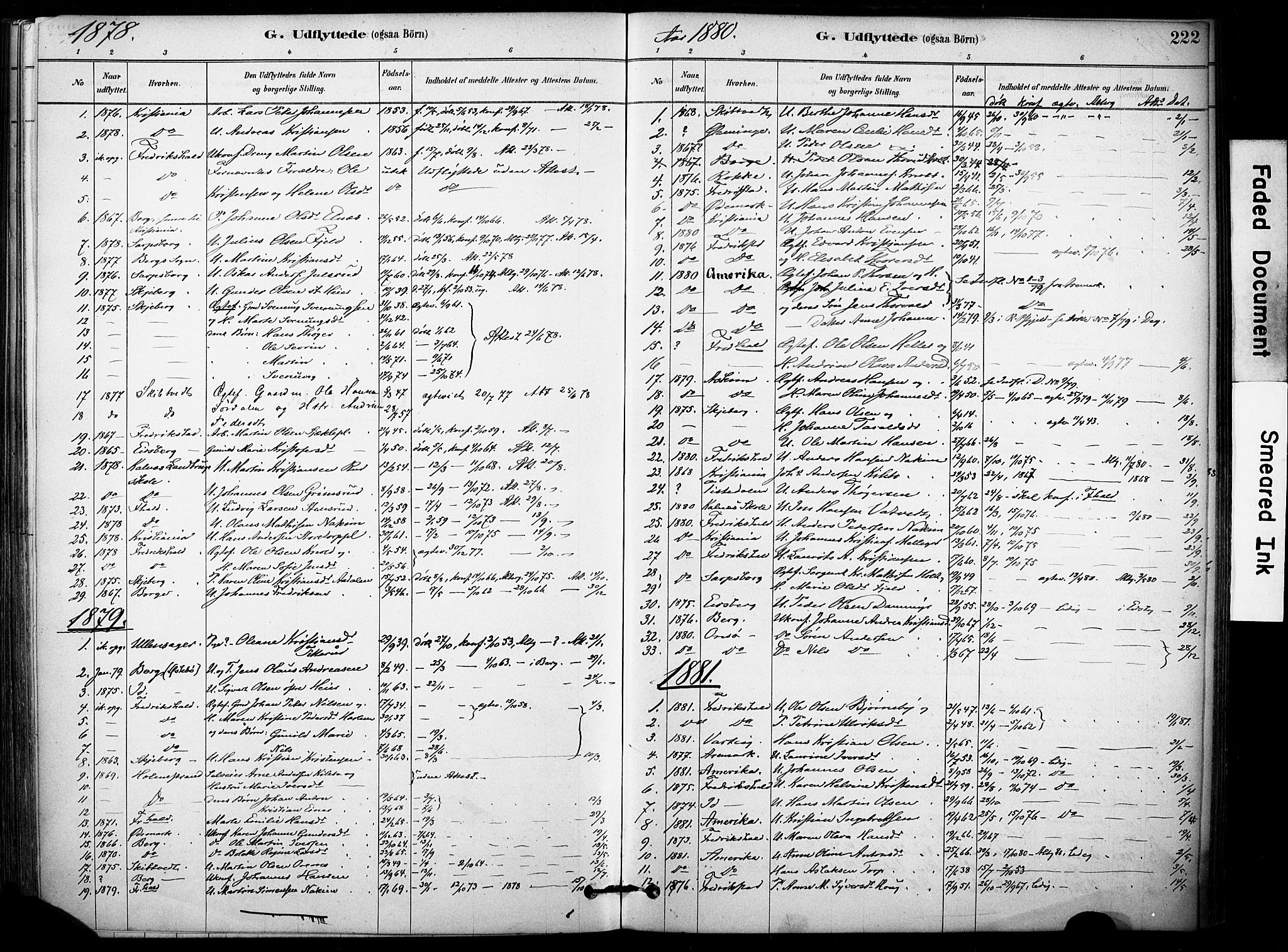Rakkestad prestekontor Kirkebøker, AV/SAO-A-2008/F/Fb/L0001: Parish register (official) no. II 1, 1878-1899, p. 222