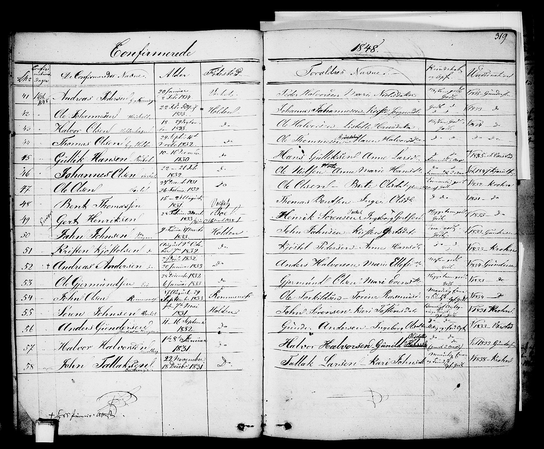 Holla kirkebøker, AV/SAKO-A-272/F/Fa/L0004: Parish register (official) no. 4, 1830-1848, p. 319