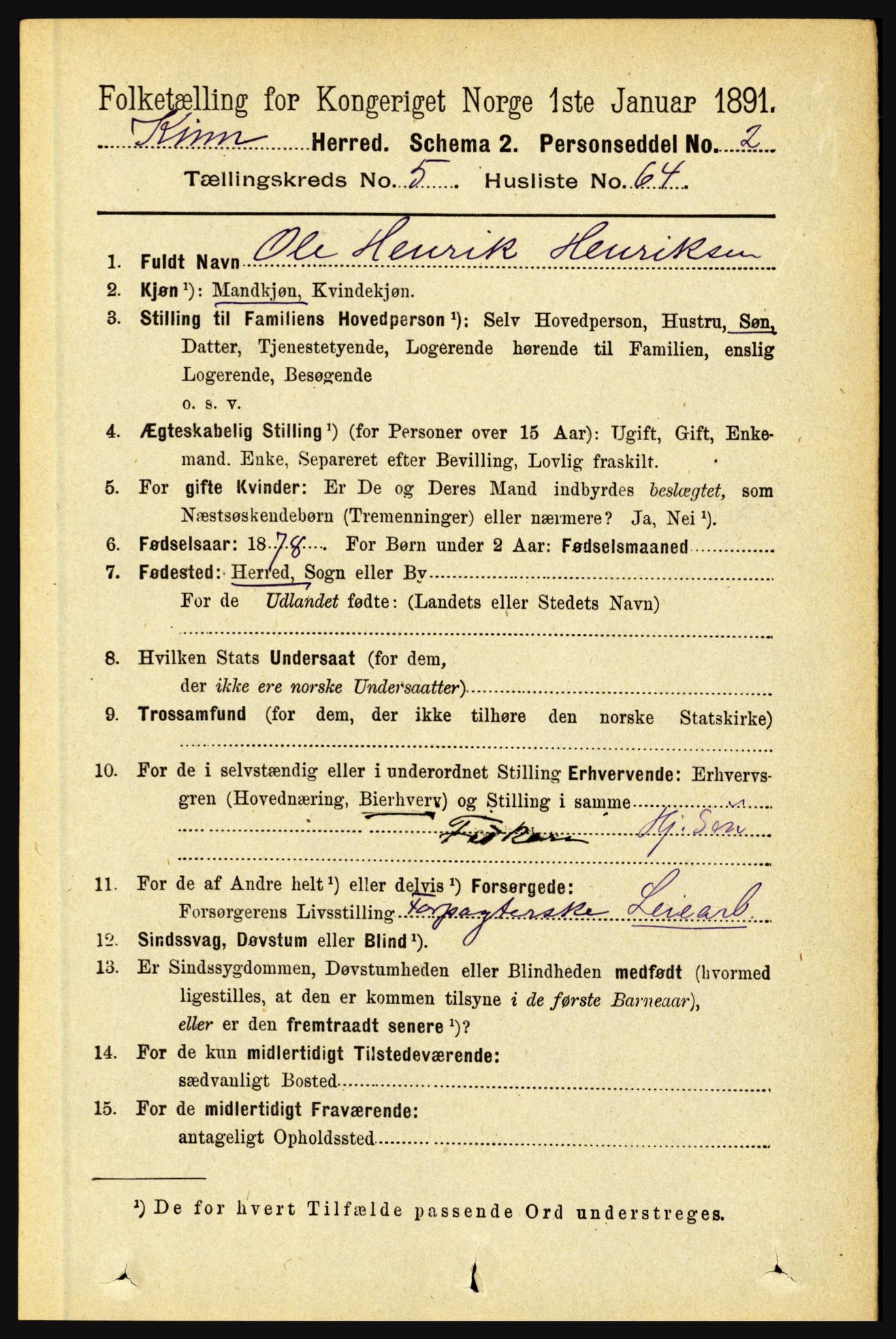 RA, 1891 census for 1437 Kinn, 1891, p. 2160