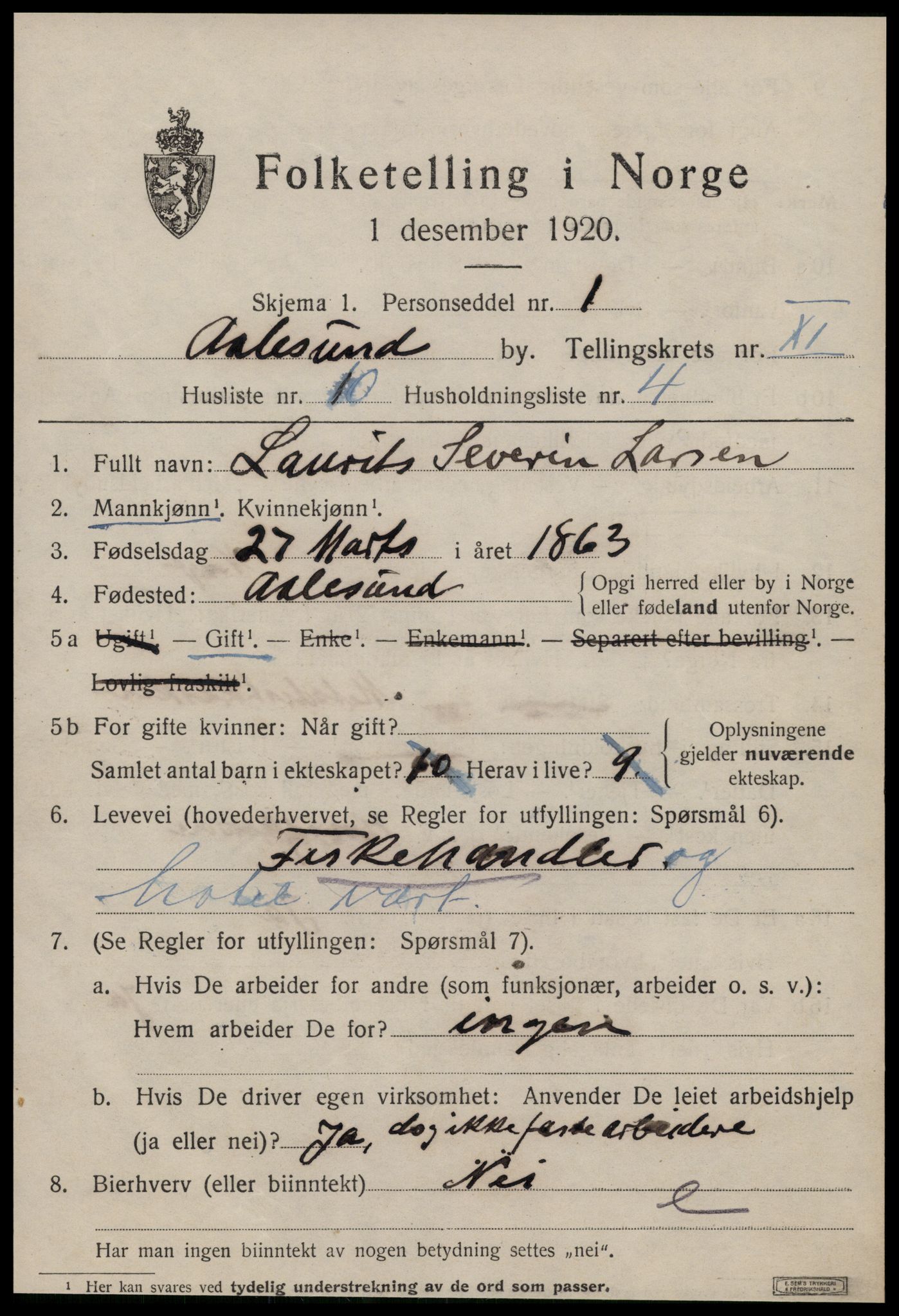 SAT, 1920 census for Ålesund, 1920, p. 24920