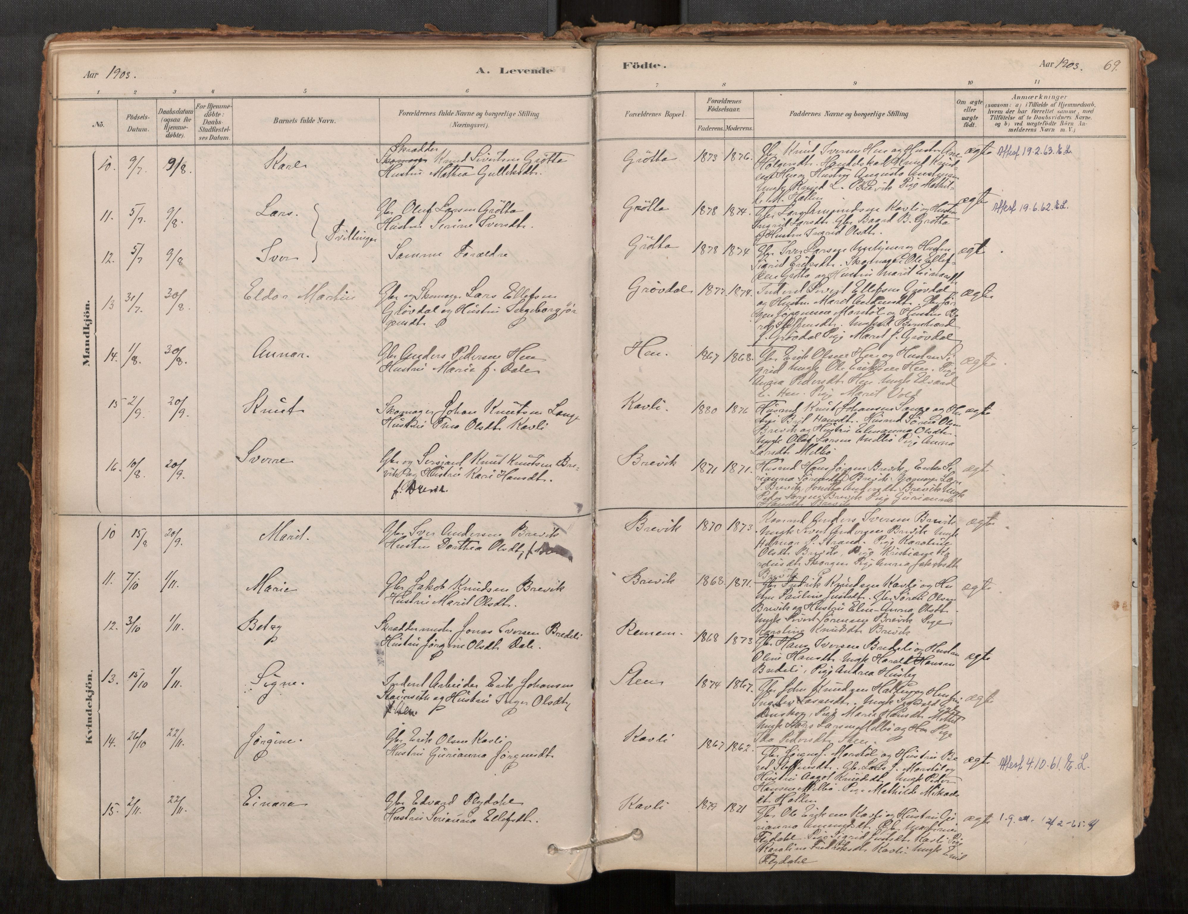 Ministerialprotokoller, klokkerbøker og fødselsregistre - Møre og Romsdal, SAT/A-1454/545/L0594: Parish register (official) no. 545A03, 1878-1920, p. 69