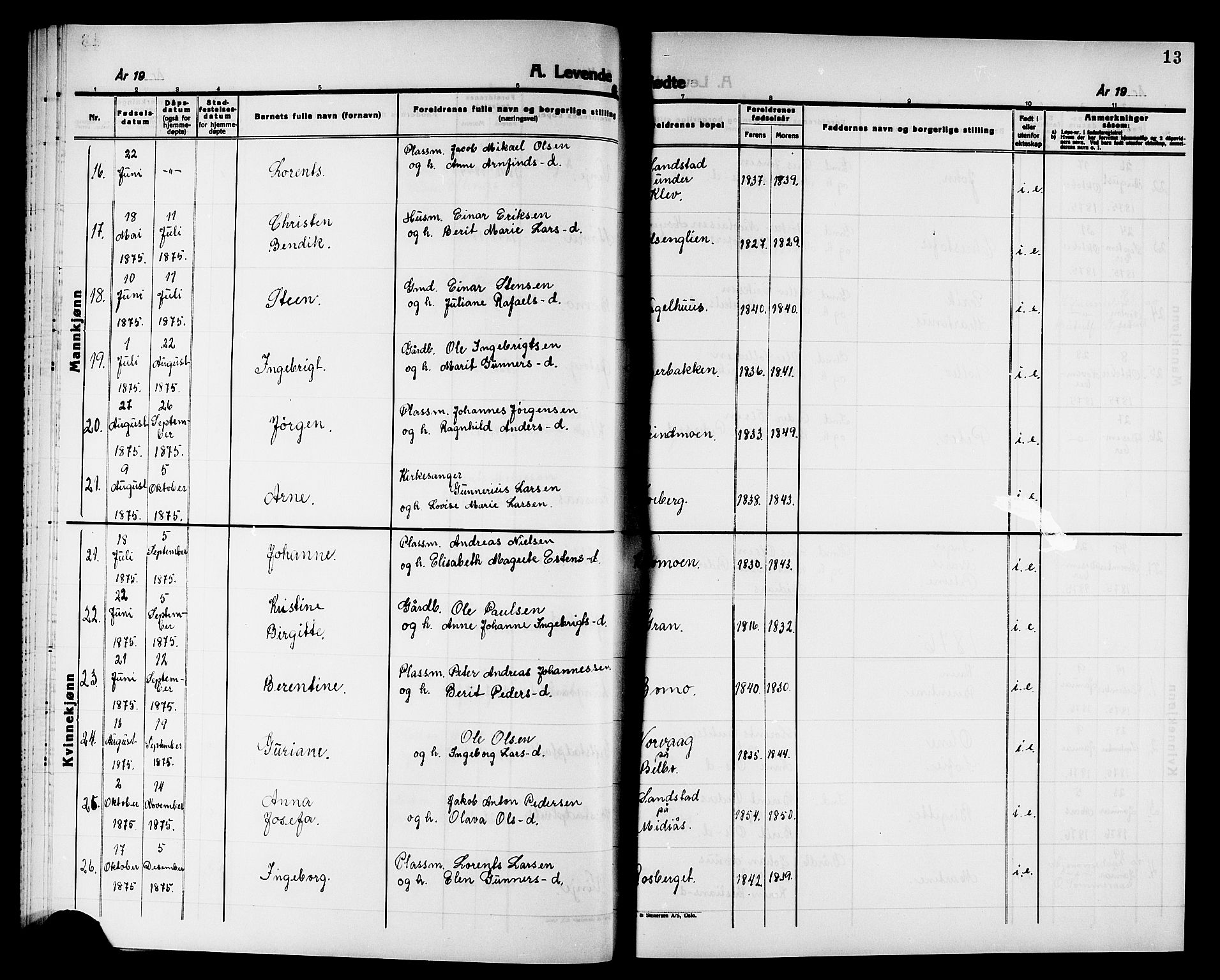 Ministerialprotokoller, klokkerbøker og fødselsregistre - Nord-Trøndelag, SAT/A-1458/749/L0486: Parish register (official) no. 749D02, 1873-1887, p. 13