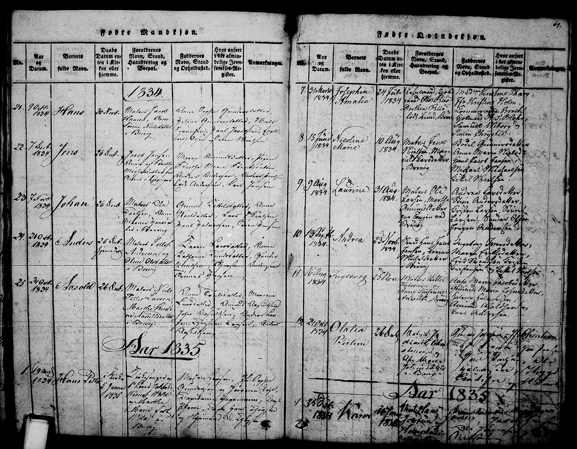 Brevik kirkebøker, SAKO/A-255/F/Fa/L0004: Parish register (official) no. 4, 1814-1846, p. 69