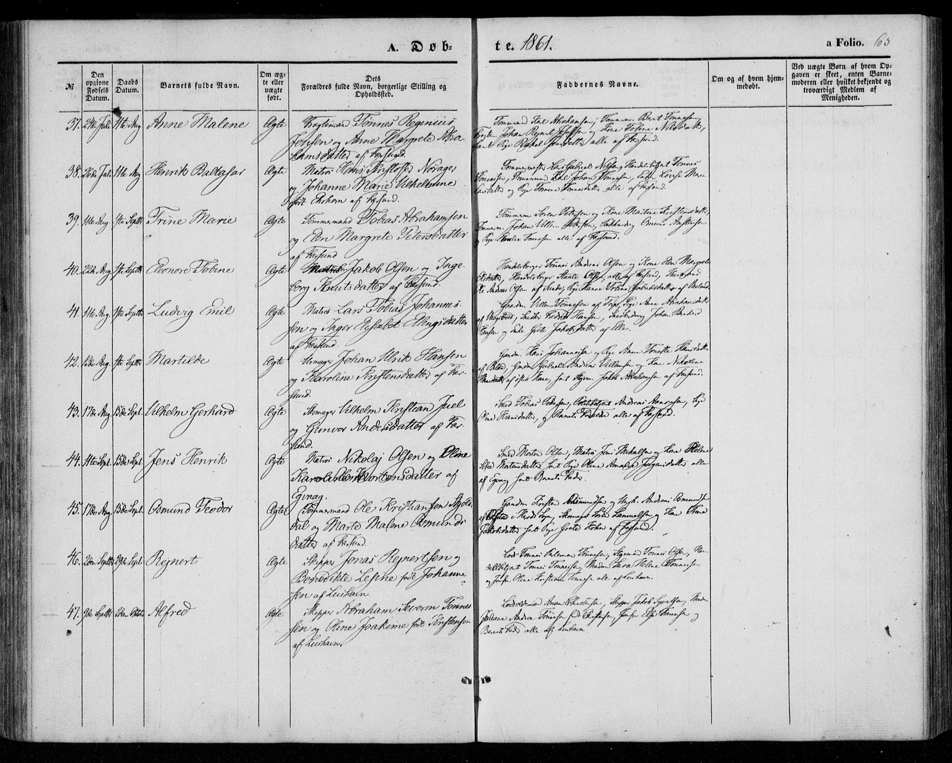 Farsund sokneprestkontor, AV/SAK-1111-0009/F/Fa/L0004: Parish register (official) no. A 4, 1847-1863, p. 65