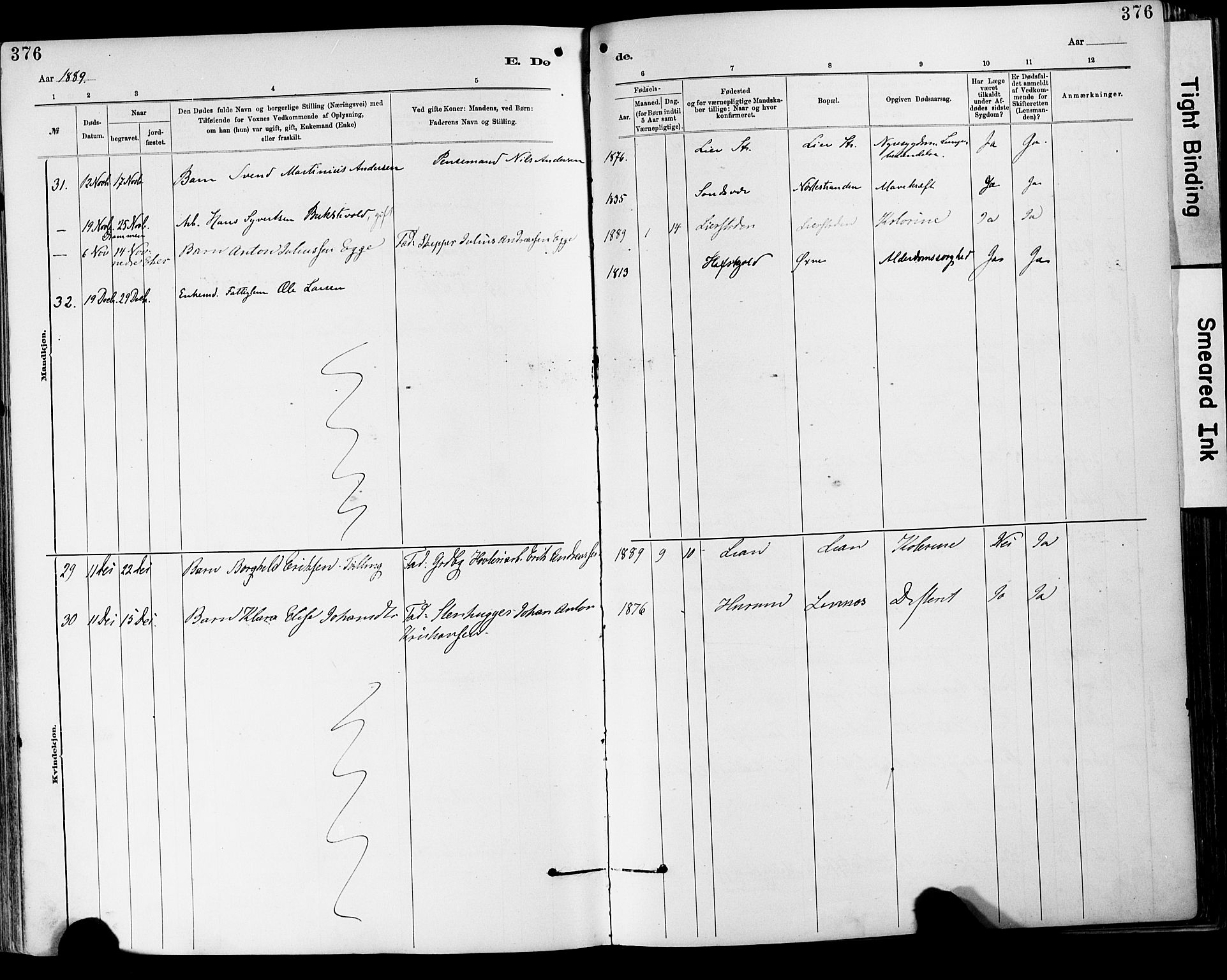 Lier kirkebøker, SAKO/A-230/F/Fa/L0015: Parish register (official) no. I 15, 1883-1894, p. 376