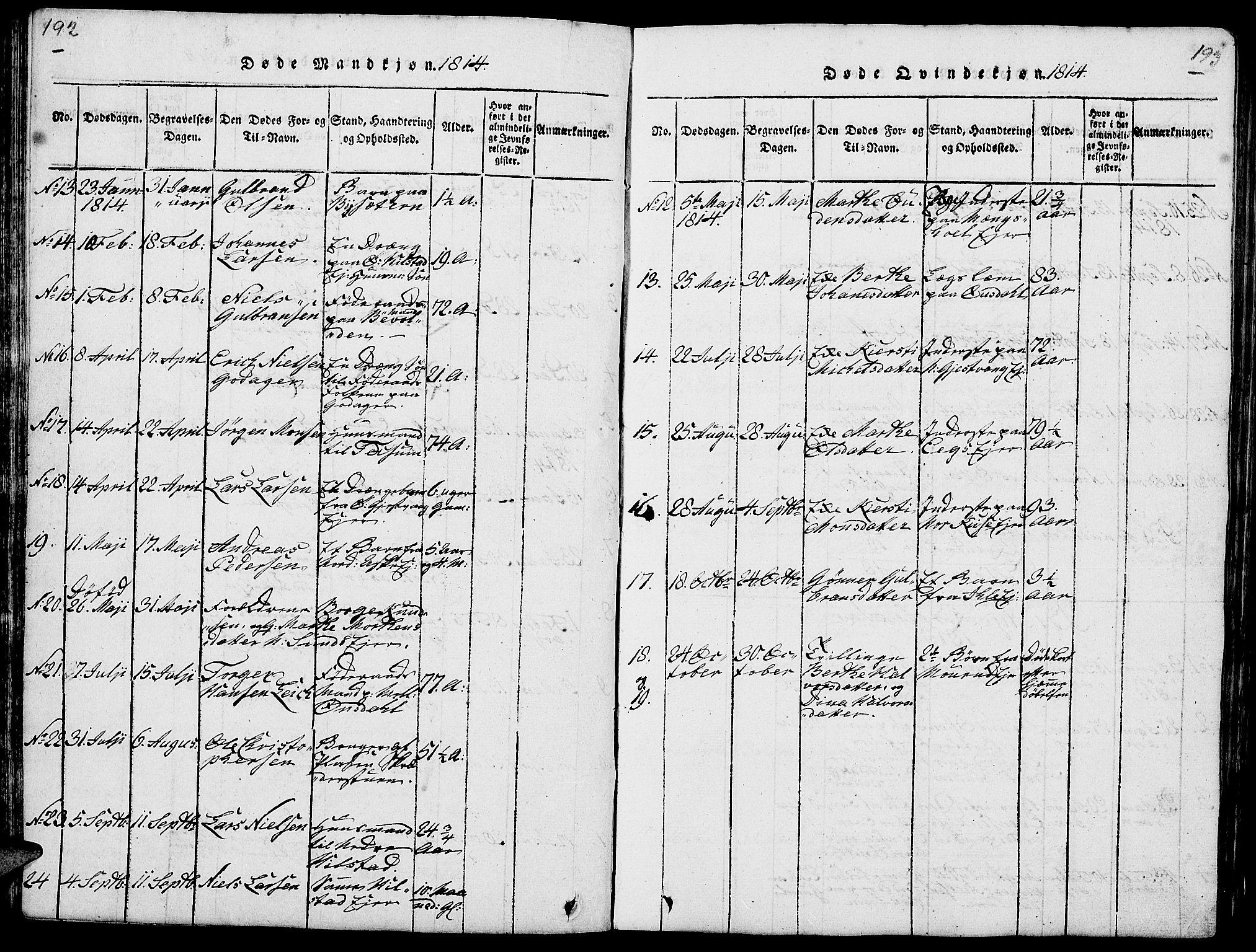 Nes prestekontor, Hedmark, AV/SAH-PREST-020/L/La/L0003: Parish register (copy) no. 3, 1814-1831, p. 192-193