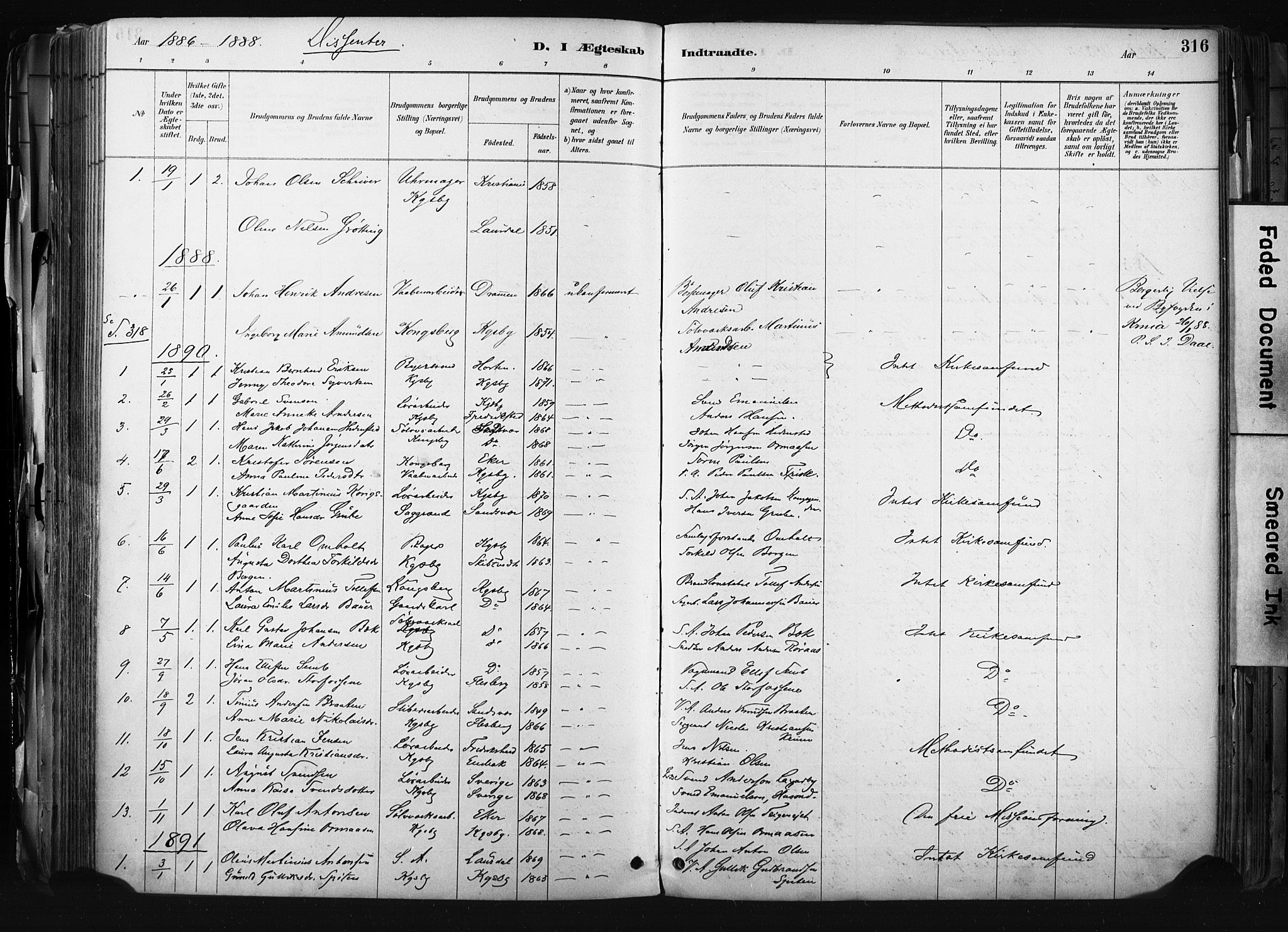 Kongsberg kirkebøker, SAKO/A-22/F/Fb/L0002: Parish register (official) no. II 2, 1886-1896, p. 316