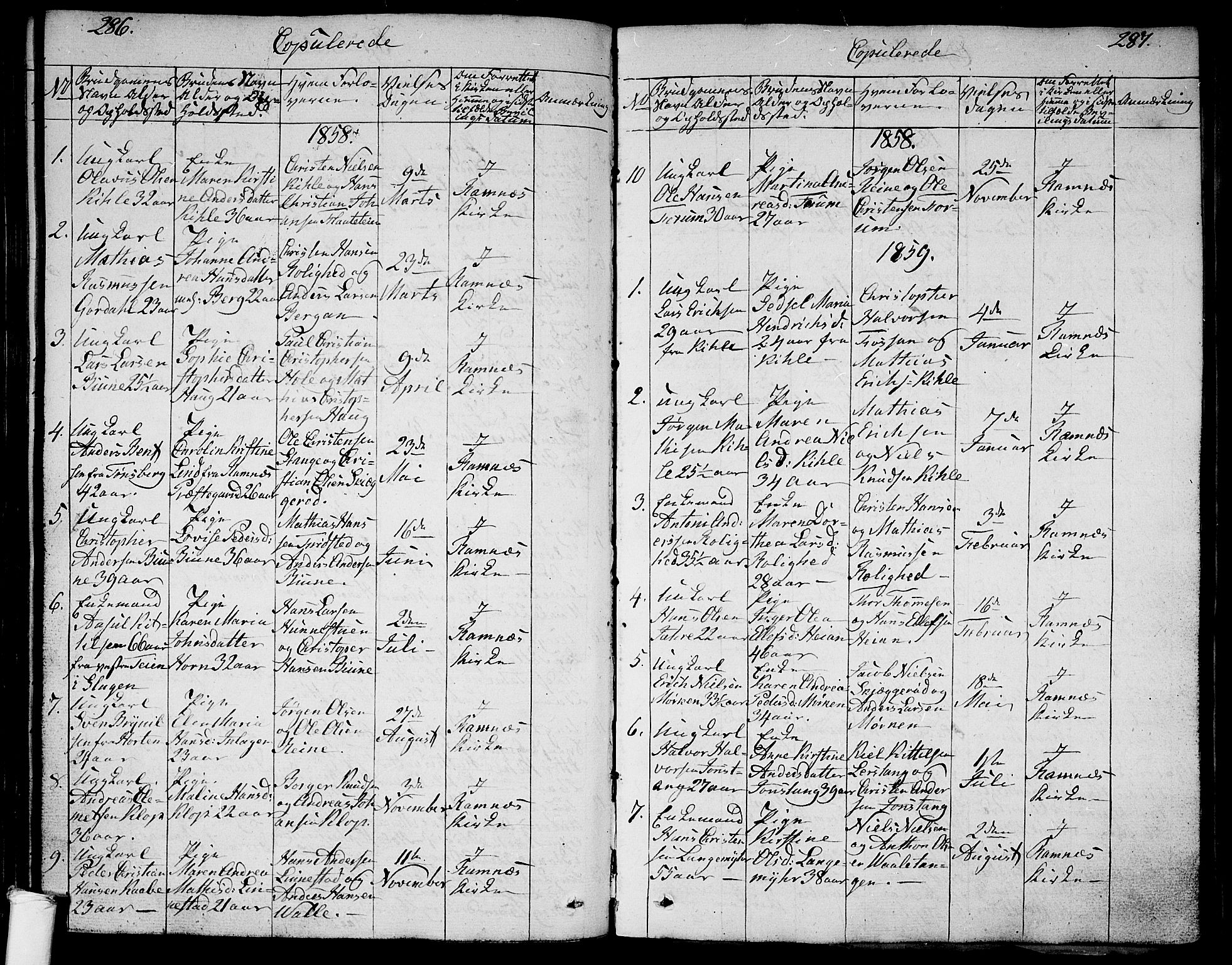 Ramnes kirkebøker, AV/SAKO-A-314/G/Ga/L0002: Parish register (copy) no. I 2, 1848-1870, p. 286-287