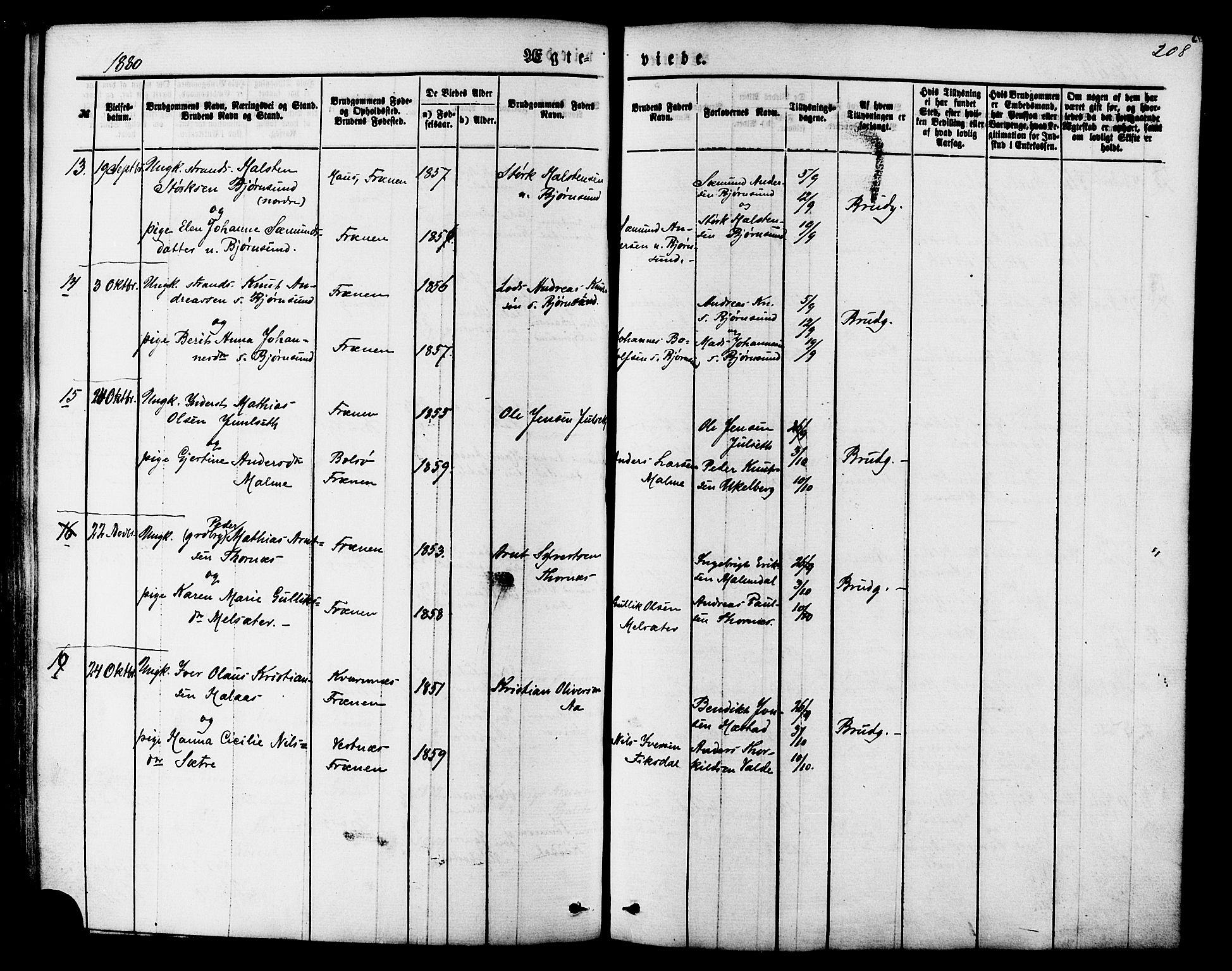 Ministerialprotokoller, klokkerbøker og fødselsregistre - Møre og Romsdal, SAT/A-1454/565/L0749: Parish register (official) no. 565A03, 1871-1886, p. 208