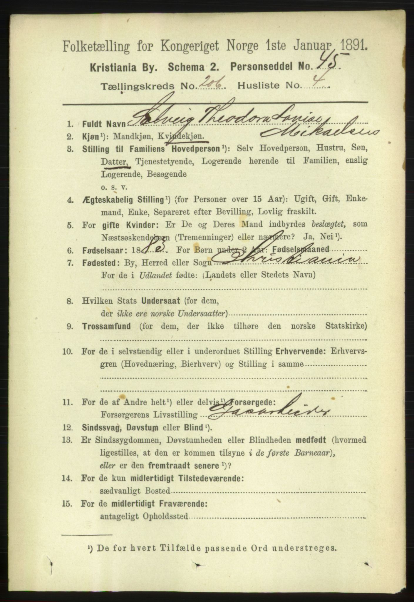 RA, 1891 census for 0301 Kristiania, 1891, p. 124018