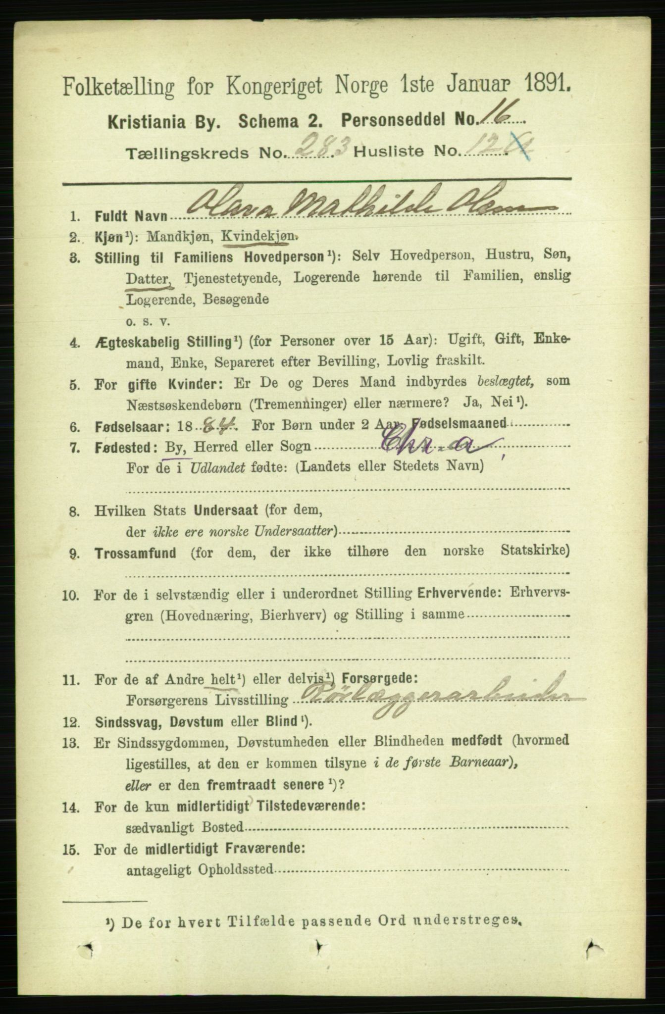 RA, 1891 census for 0301 Kristiania, 1891, p. 173121