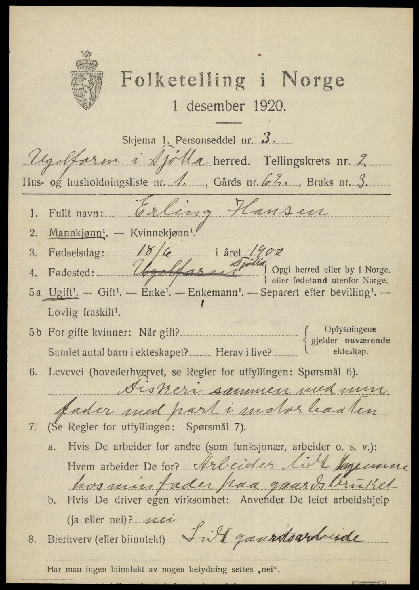 SAT, 1920 census for Tjøtta, 1920, p. 1215