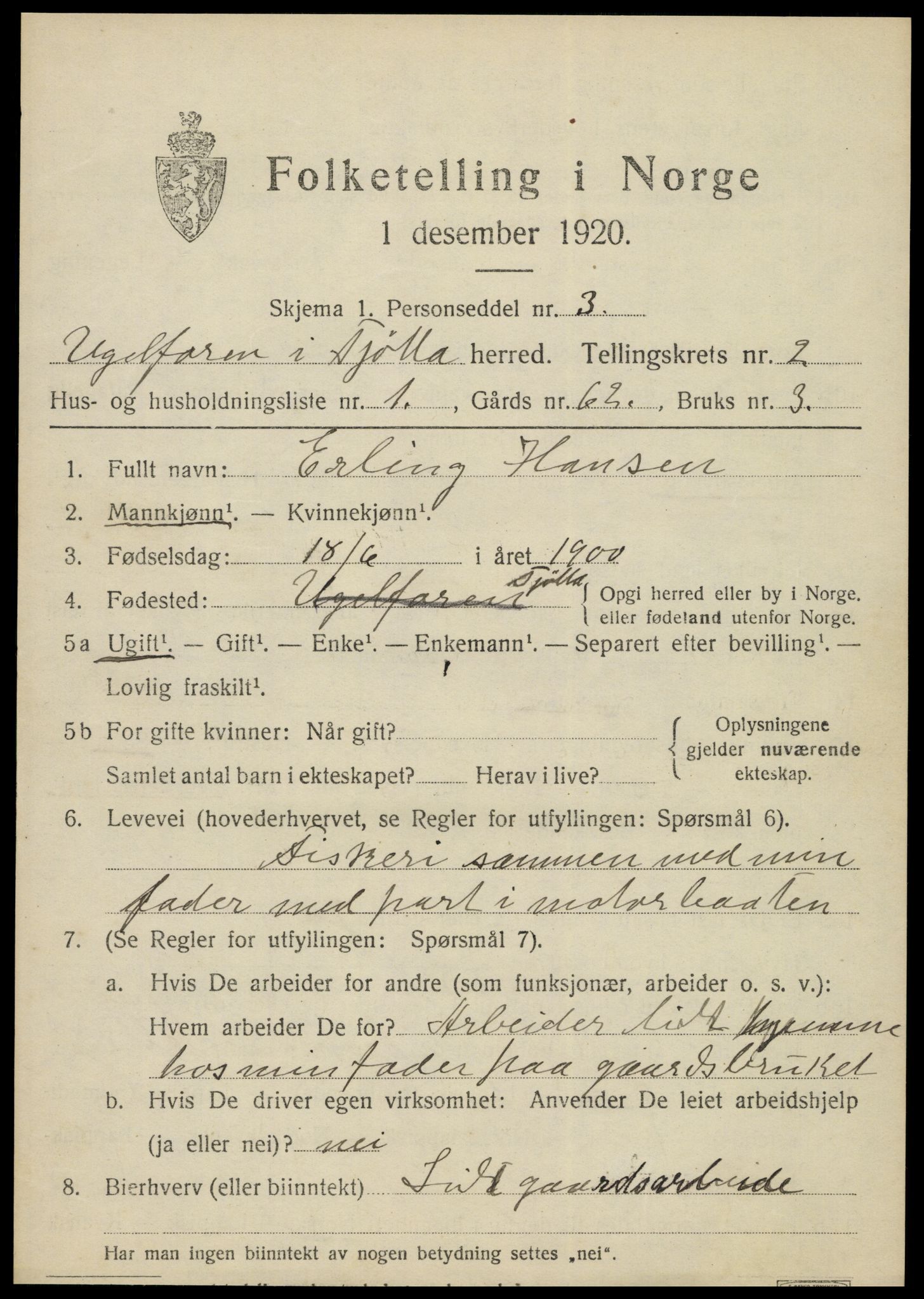 SAT, 1920 census for Tjøtta, 1920, p. 1215