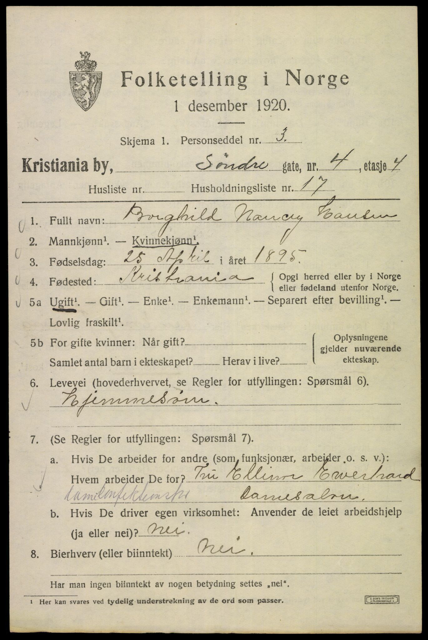 SAO, 1920 census for Kristiania, 1920, p. 561903