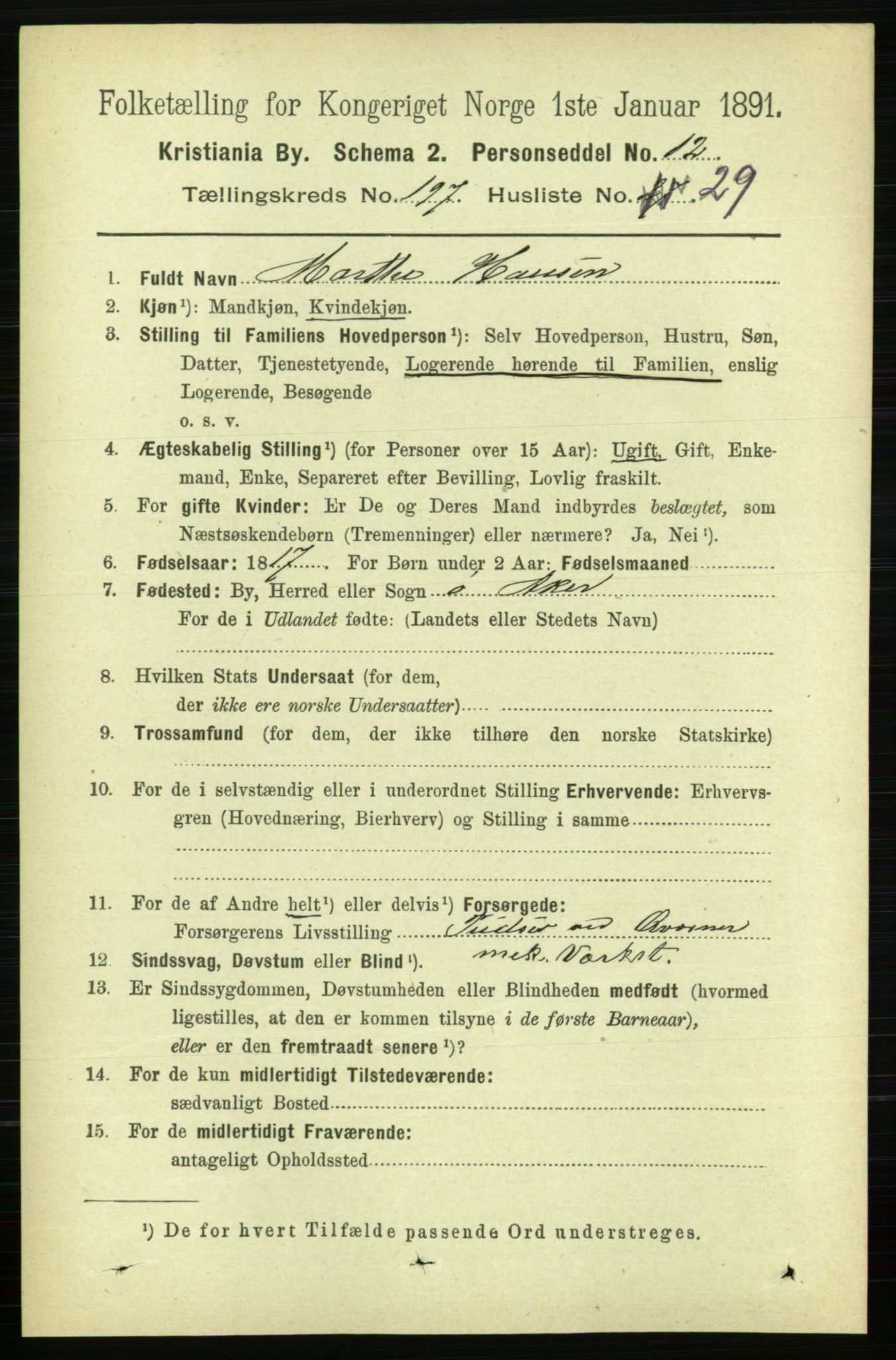 RA, 1891 census for 0301 Kristiania, 1891, p. 119218