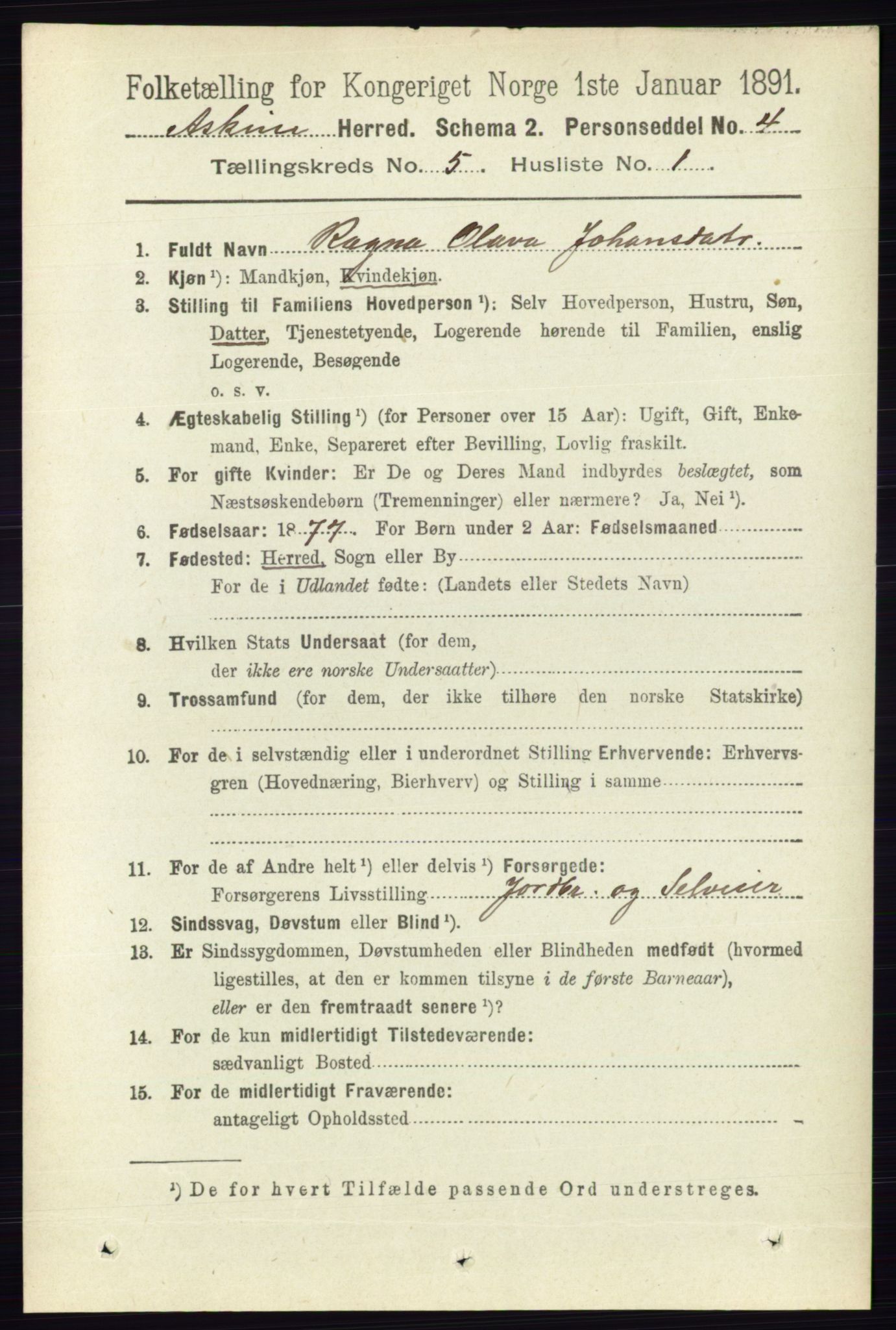 RA, 1891 census for 0124 Askim, 1891, p. 606